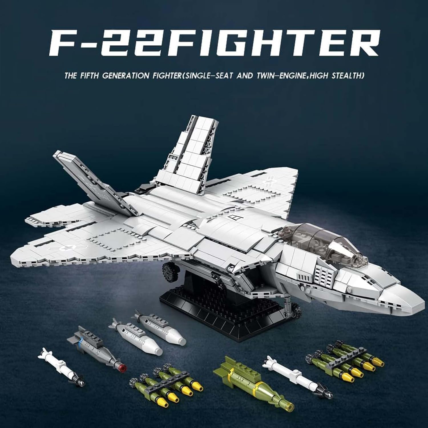 Reobrix 33020 F-22 Raptor Building Block Set with Missiles, Fighter Jet Model Building Kit, Military Airplane Toy for Aviation Enthusiasts, Kids and Adults, 1729 PCS image number 2