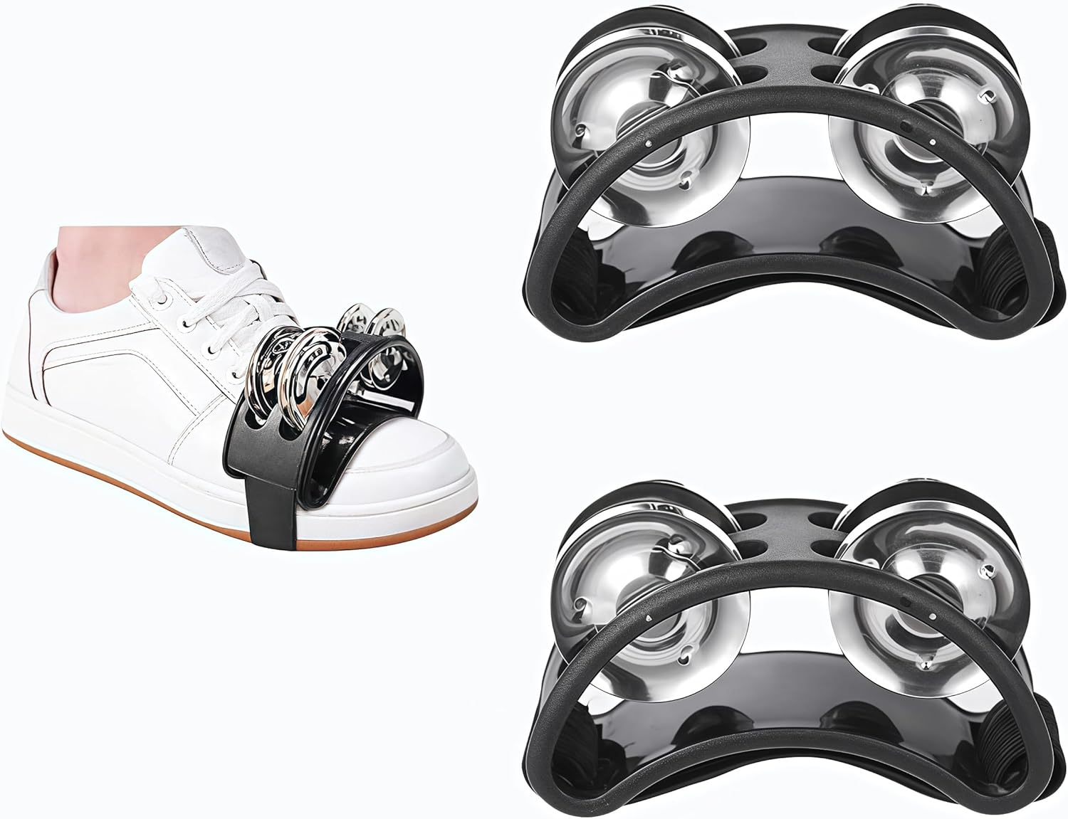 2 Pcs Foot ，Shaking Tambourine with Jingles Foot Percussion Musical Instrument Tambourine,Foot Shaker Foot Jingle-Singers, Bands, Musicians, Ect, Black image number 1