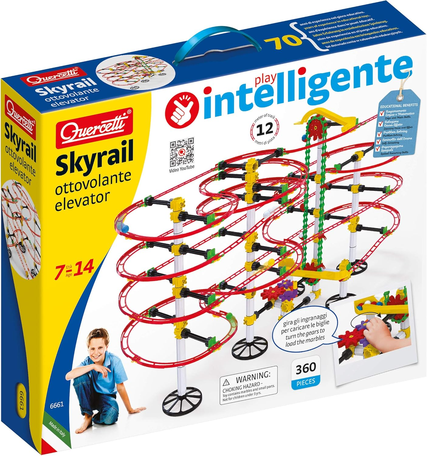 Quercetti Skyrail Ottovolante Elevator Playset, 360 Pieces Marbles