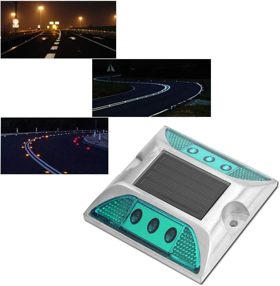 Solar Power Ground Marker Lights, LED Solar Driveway Deck Light, Waterproof 500M/1640Ft Viewing Outdoor Driveway Road Stud Lamp, Cast Aluminium Road Highway Spike Lamp (Green1) image number 5