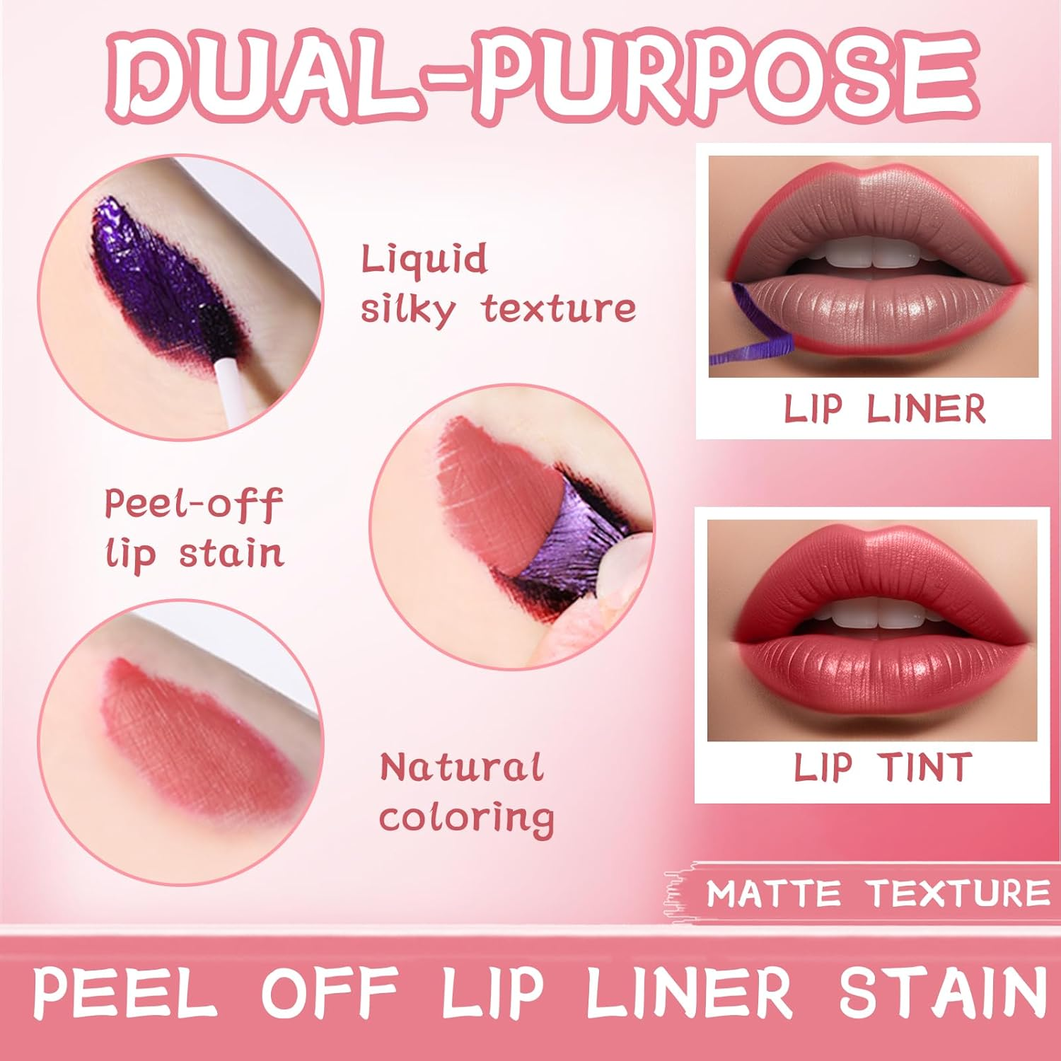 Lip Stain, Lip Liner Stay with Tweezer, Peel off Lip Liner Tattoo- Long Lasting, Waterproof & Transfer Proof Lip Tint with Matte Finish, Highly Pigmented Color (Cool Rose)