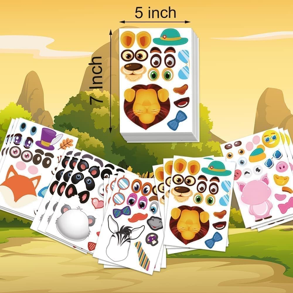 36 Sheets Make-A-Face Stickers for Kids (690 Stickers) Make Your Own Animal 12 Themed Gift Kids' Party, Student Reward, Art Craft, Party Favors, School Rewards