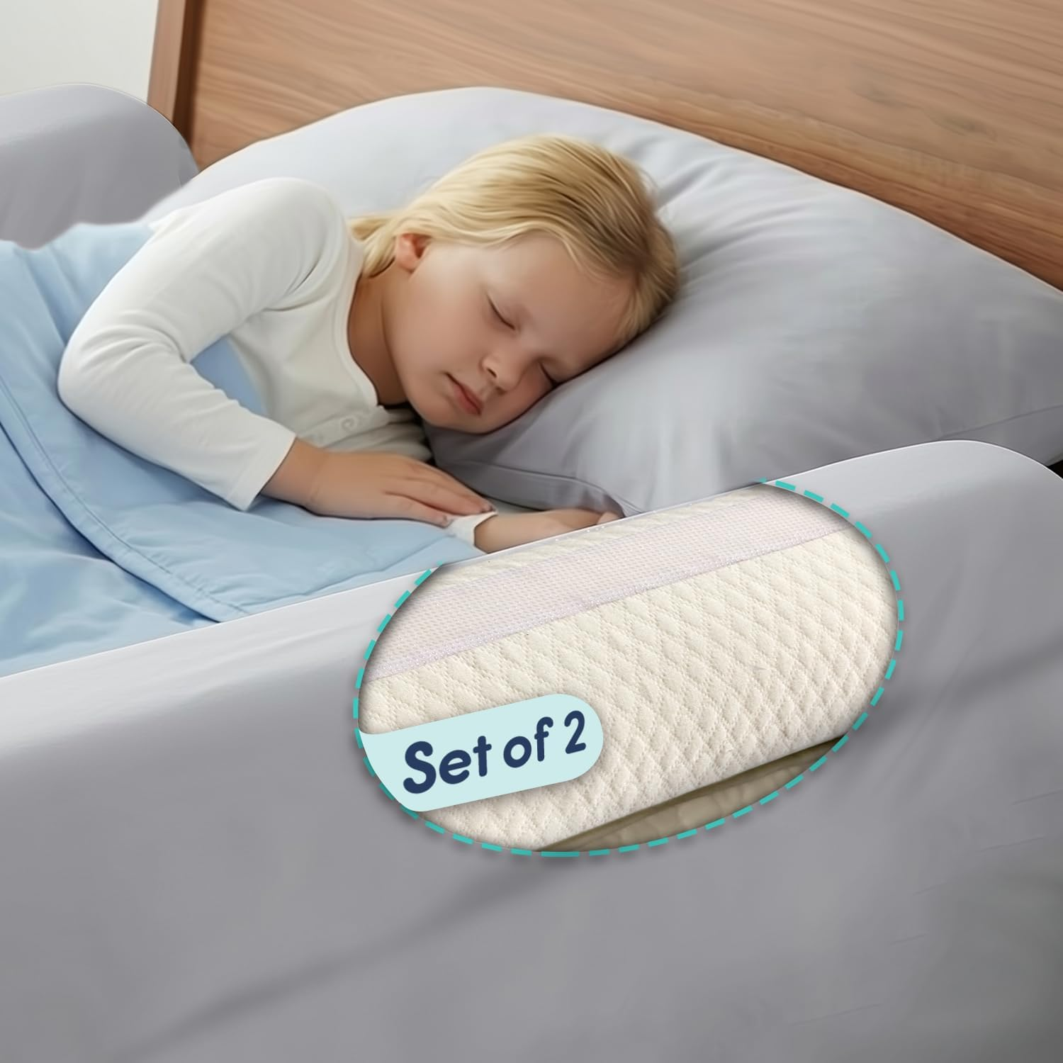 [2-Pack] Hiccapop Foam Bed Bumpers Toddler Bed Rails with Water-Resistant Cover for Kids - Safety Side Pillow Pads image number 6
