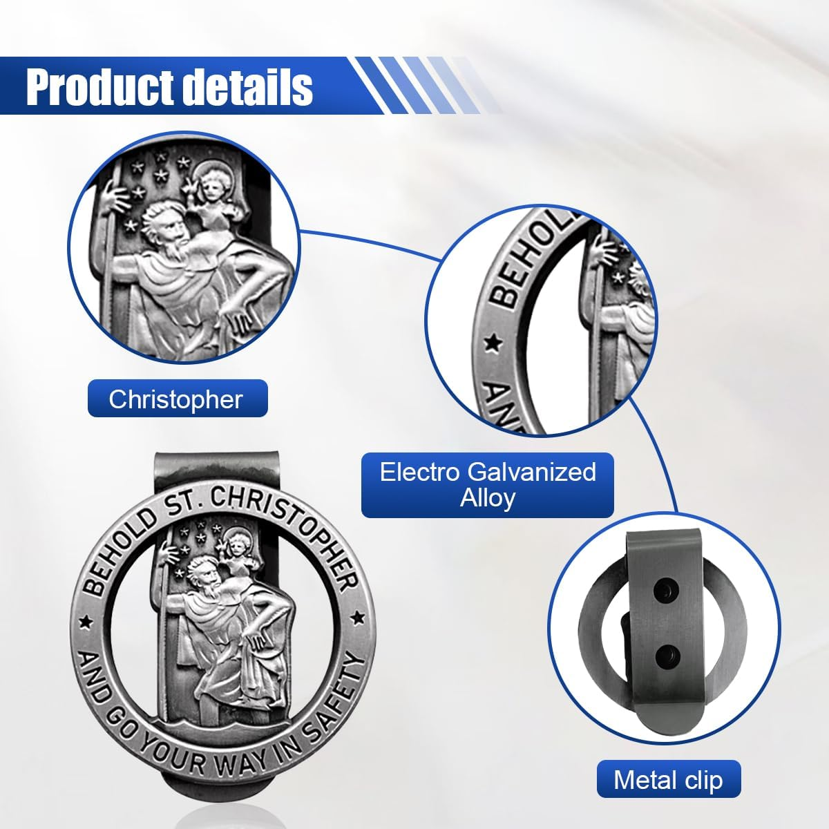 Saint Christopher Medal Visor Clip for Car, Car Visor Clip Accessories, Religious Bless Driving Safety Presents for Parents Family Friends (2PCS) image number 5