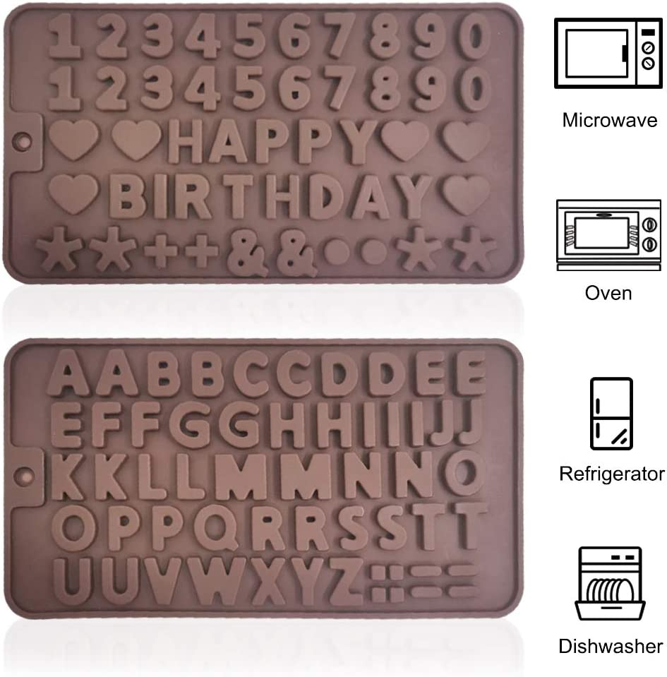 4 Packs Letters and Happy Birthday Numbers Symbols Mold with Liquid Droppers, Sourceton Chocolate Decorating Silicone Tray and Droppers image number 6