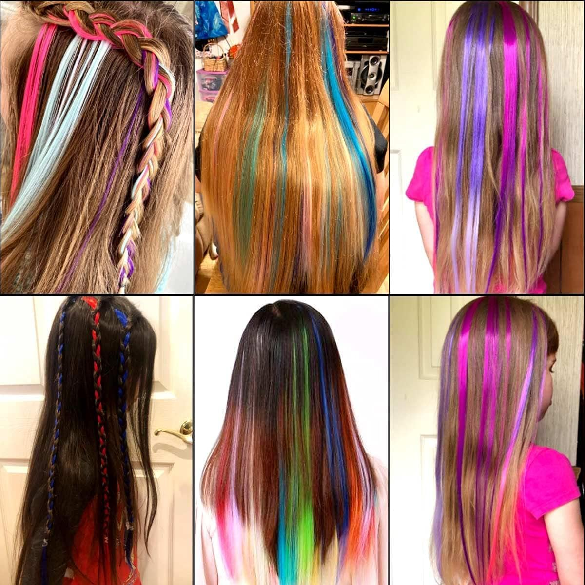 26Packs Color Hair Extensions Clip In, POIUNA 20Inch Rainbow Hair Extensions for Kids Clip in Hair Extension for Kids Girls Party Highlights Synthetic Hairpiece for Girls (13 Colors) image number 4