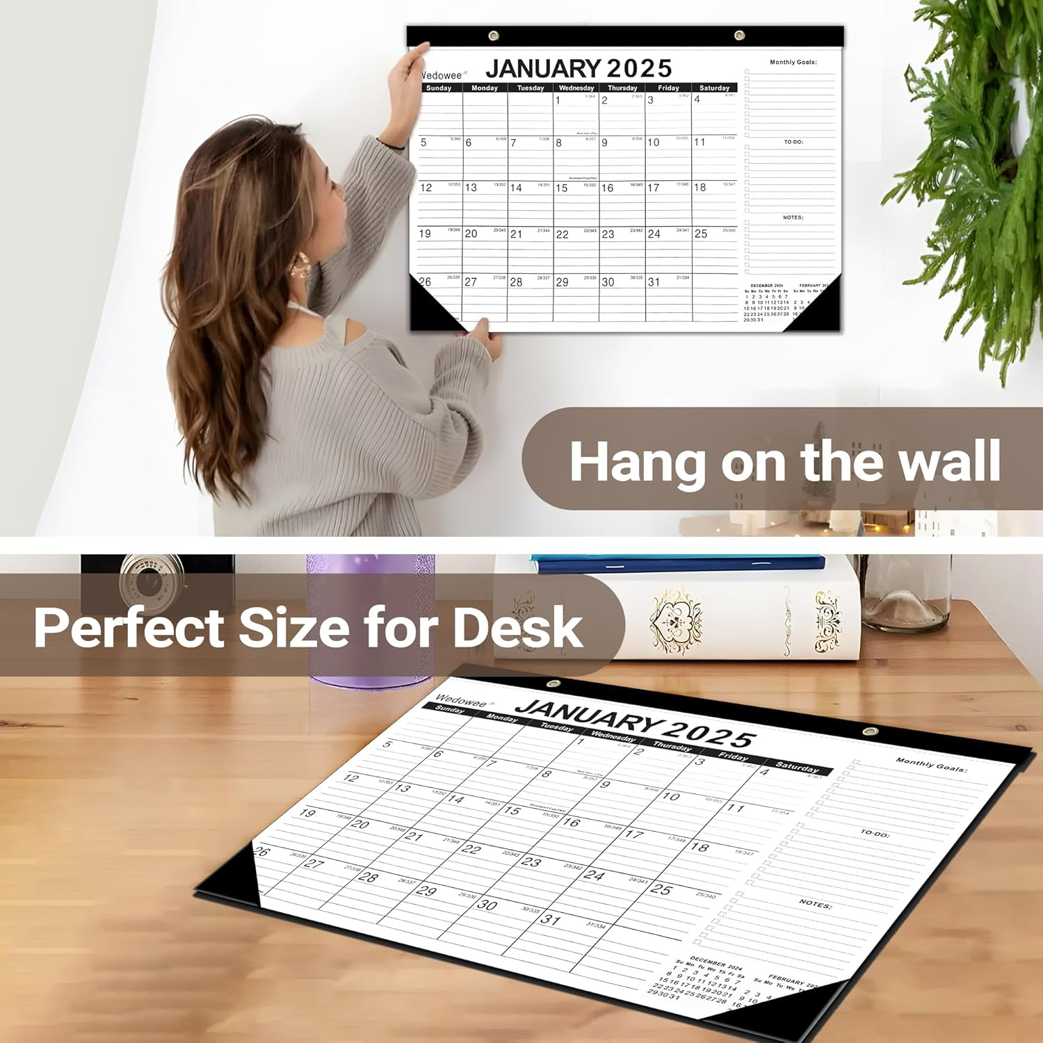 Wall Calendar 2025-2026 with Holiday Reminder, 18 Months Desk Calendar Runs from January 2025 to June 2026 - Large Desktop/Wall Monthly Calendar Planner for Home School, or Office Daliy Plan 43 X 30Cm image number 4