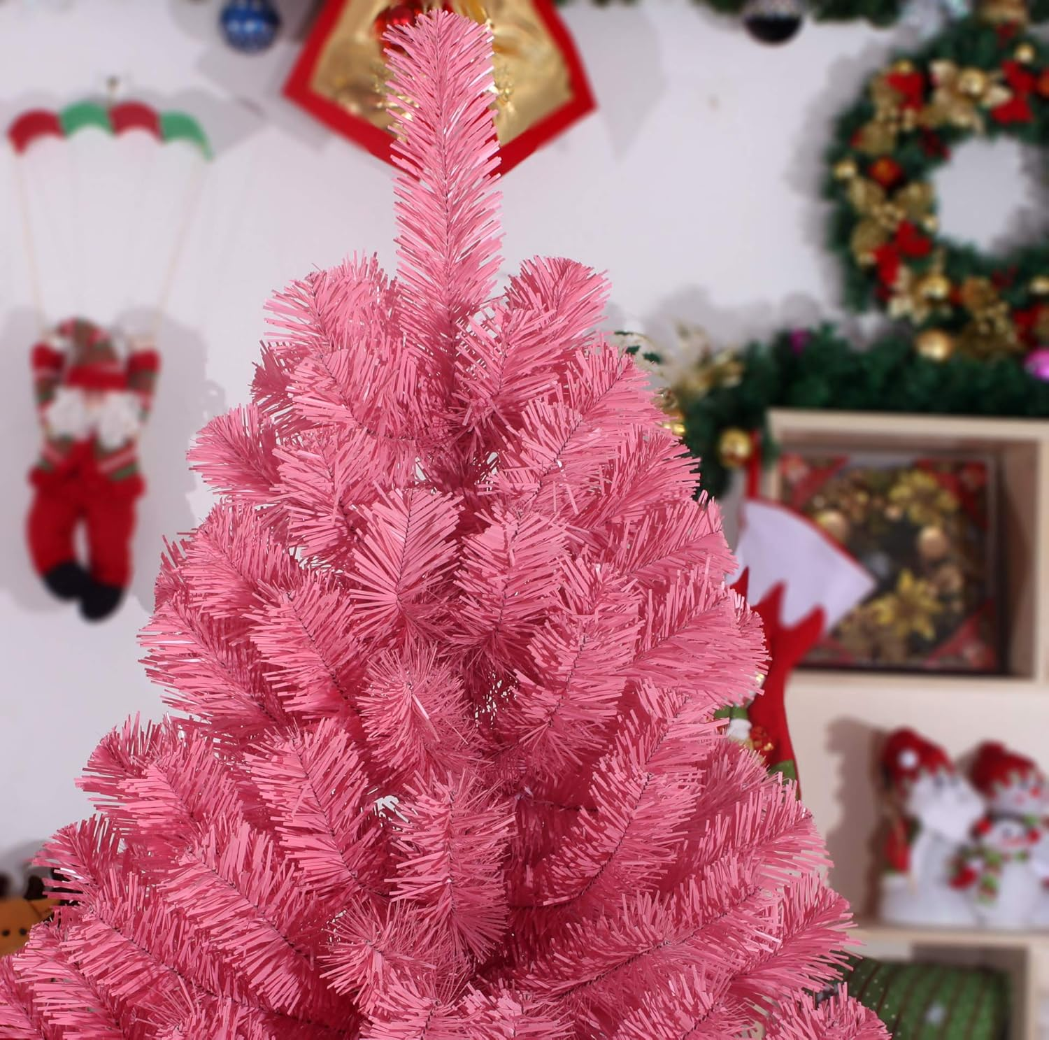 Pink Christmas Tree 1.5M/5Ft Xmas Tree Bushy 438 PVC Tips Metal Stand Frame Christmas Ornament Deco Family Home Party Mall Store Holiday Deoration Ornaments image number 1