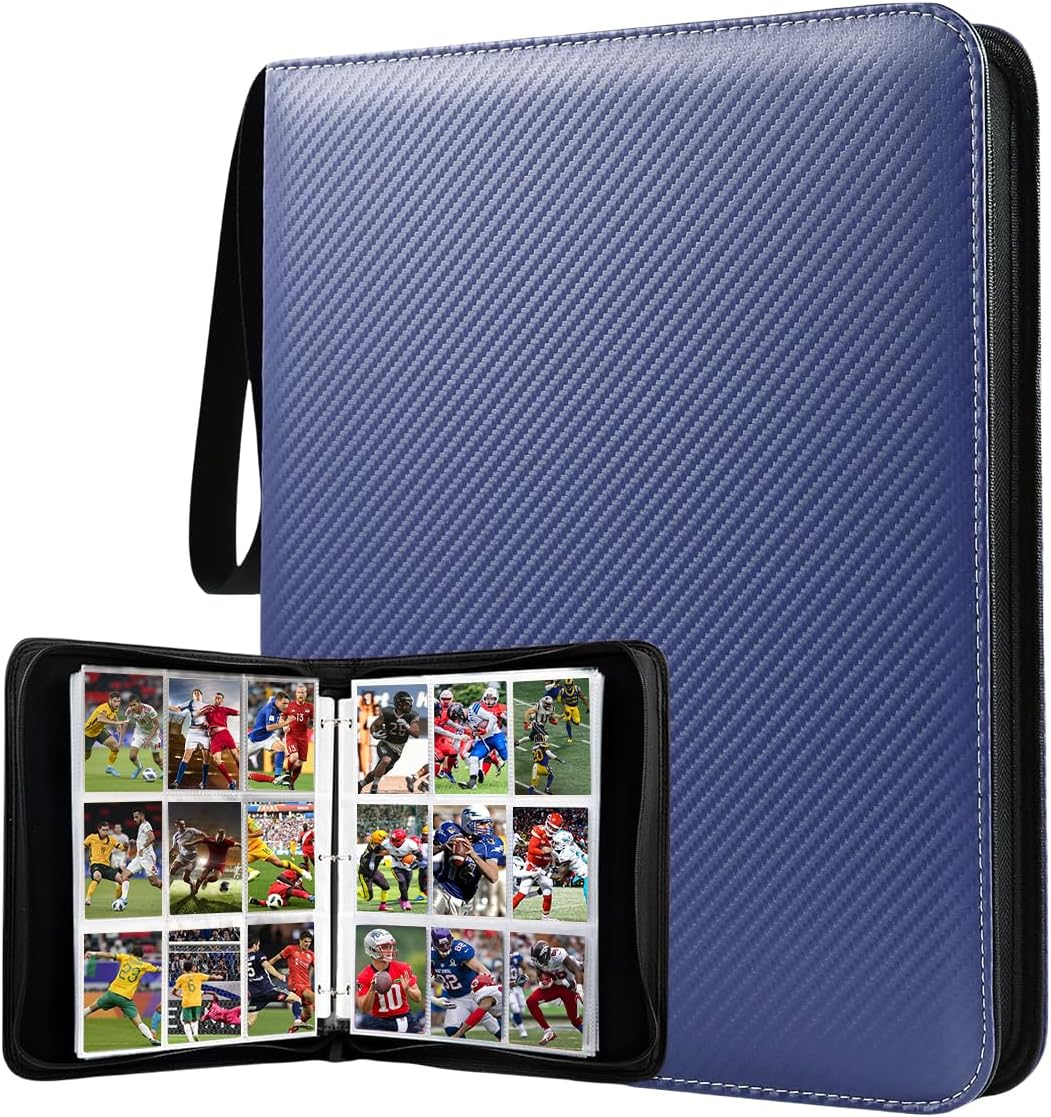 9 Pocket Premium Zip Trading Card Binder - 720 Double Sided Pocket PU Collection Album for MTG, TCG, Sports Cards (Carbon Black)
