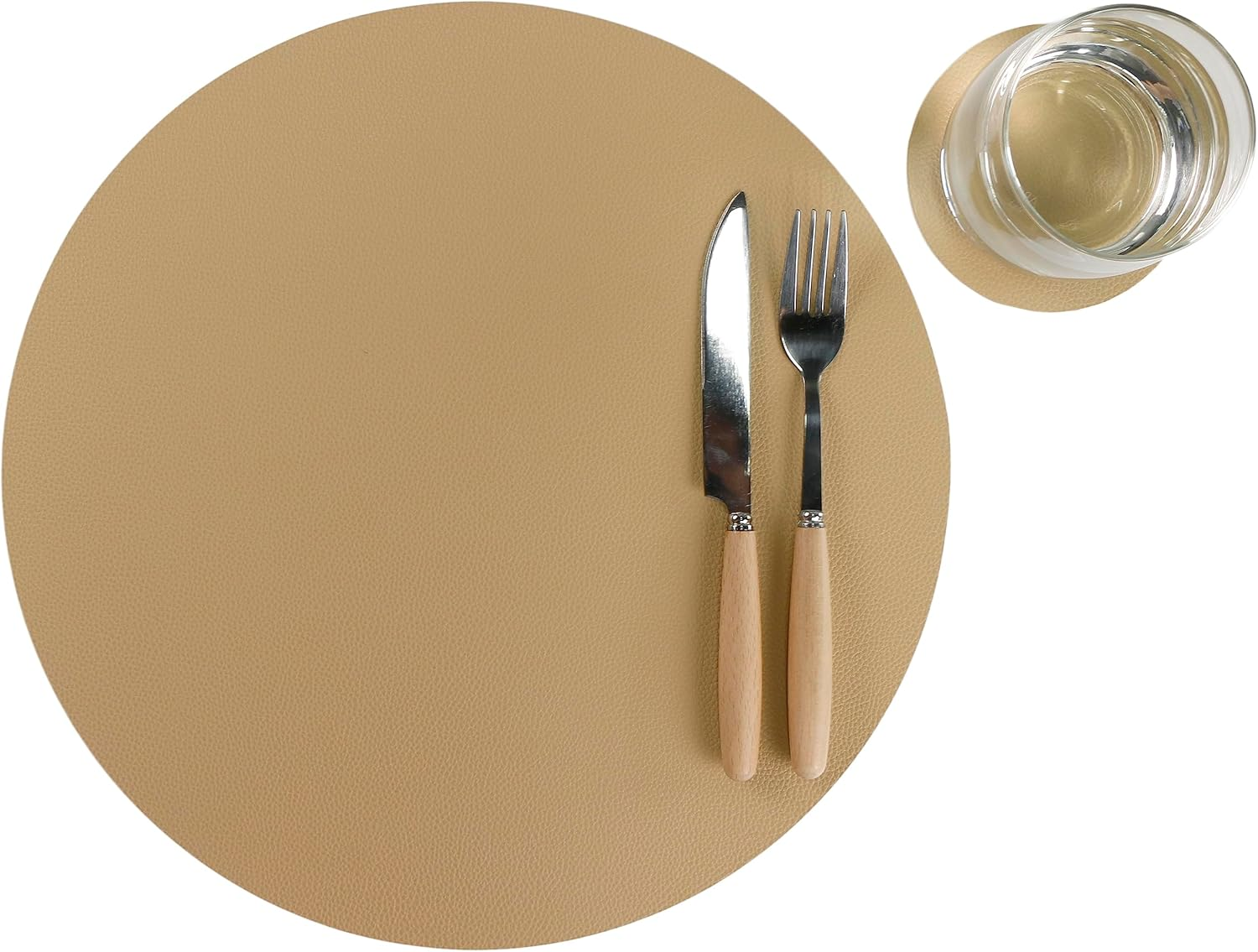 Wipeable Placemats and Coasters Leather Table Mats Waterproof Heat-Resistant Easy to Clean for Dining Table Set Kitchen Table Set of 6, Buff image number 4
