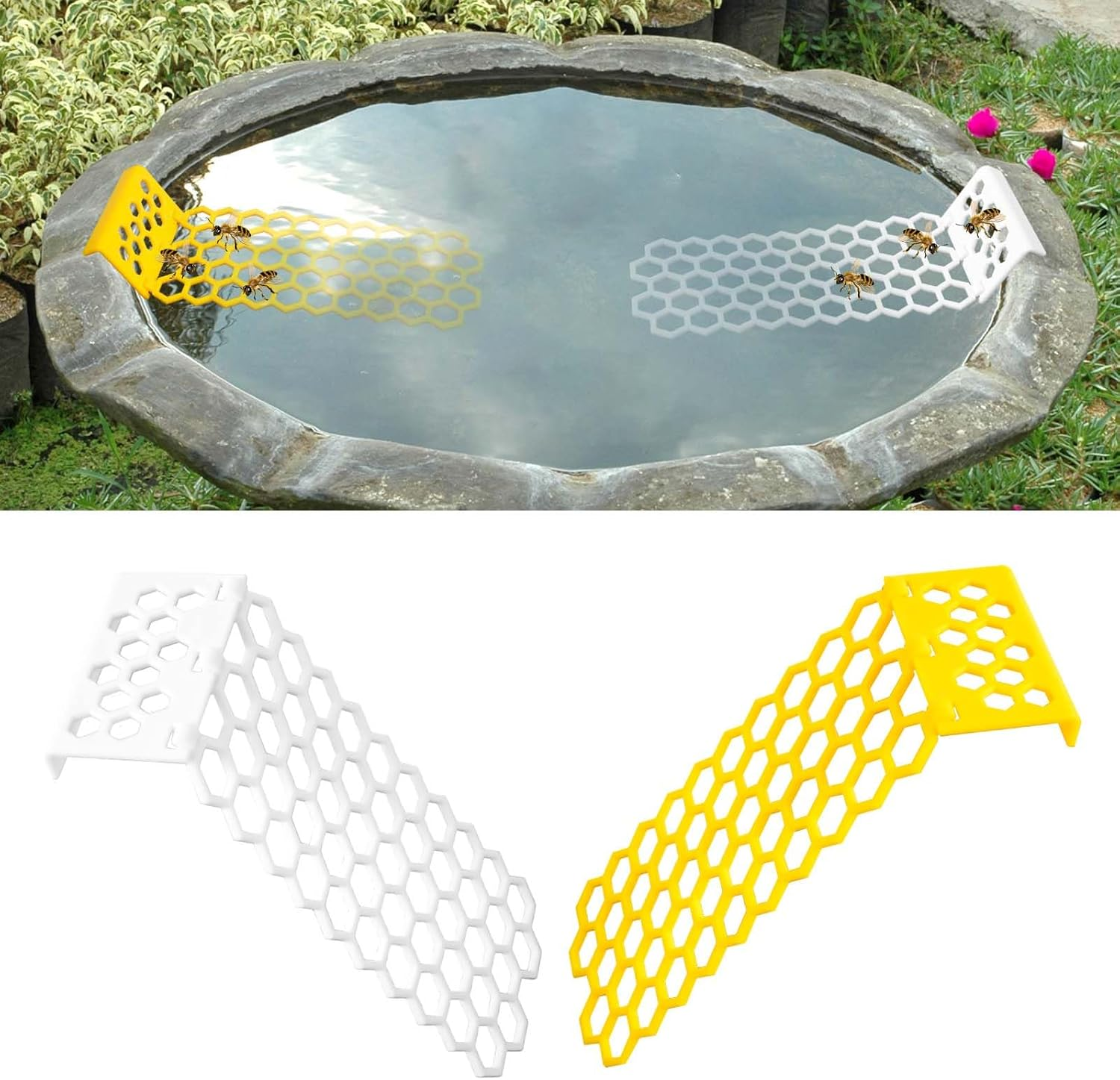 2Pcs Floating Bee Ladder, Plastic Floating Bee Island for Drinking Beehive Shaped Bee Watering Station Butterfly Bee Waterer for Beekeeping Feeding Equipment Bee Bath image number 5