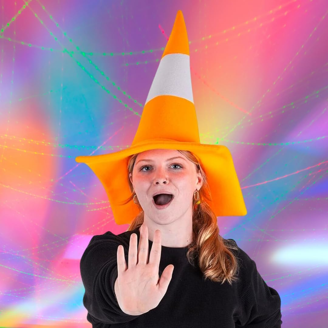 Traffic Cone Hat - Unisex Party Hats for Adults, Hen and Stag Do Party Accessories, Silly Funny Novelty Hat, Orange and White Fancy Dress Road Cone, Halloween Costumes image number 3