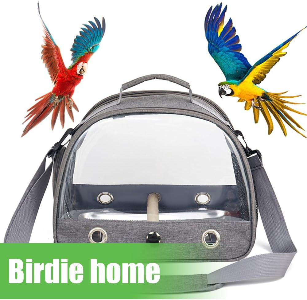 Bird Carrier Bag with Stand - Lightweight, Breathable Parrot Travel Cage, Portable Pet Transparent Bag (Grey) image number 2