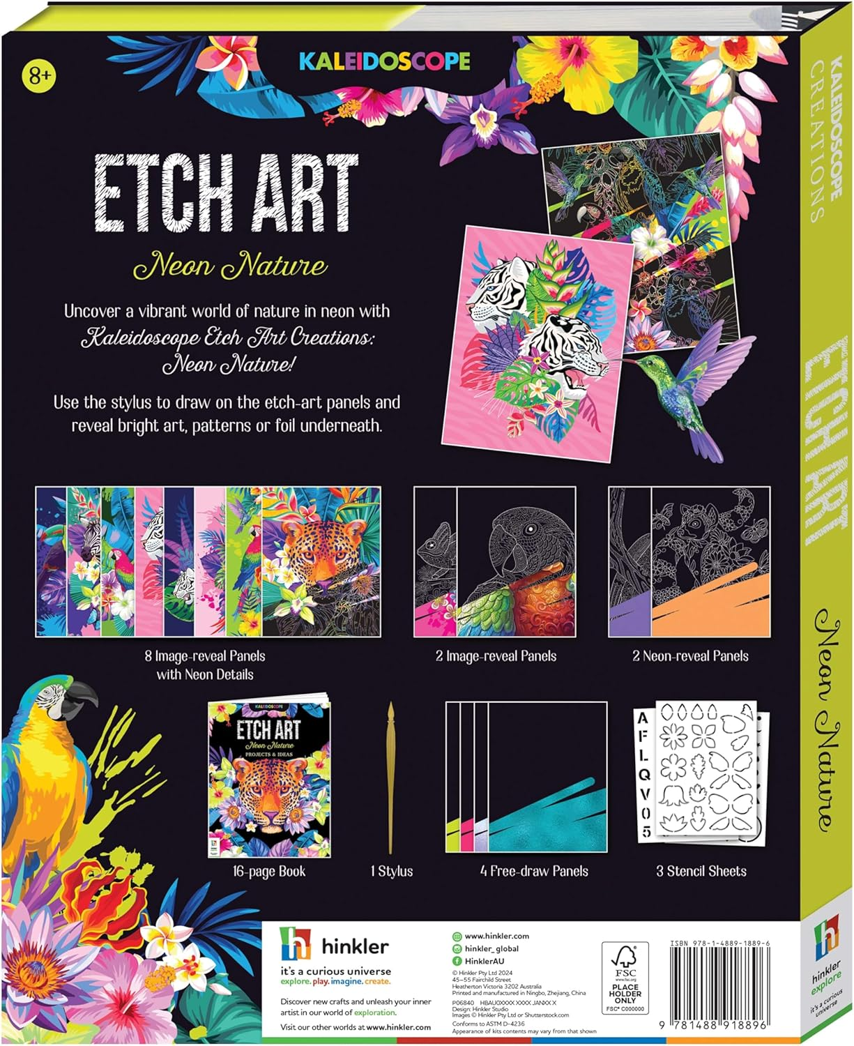 Kaleidoscope Etch Art Creations Neon Nature &ndash; Etch-Art Panels & Stencils Included &ndash; Explore Vibrant Flowers & Plants &ndash; Fun Creative Activity for Kids Aged 8-12 image number 2