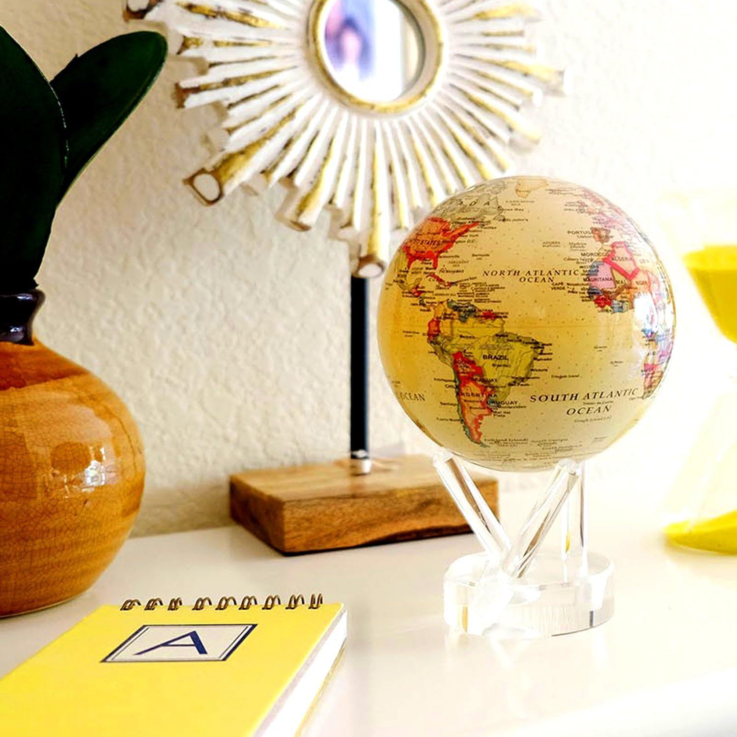 MOVA Globe &ndash; Political Map Yellow 8.5&rdquo; | Vintage-Style Rotating Globe Powered by Light | No Batteries or Cords | Antique World Map for Home or Office Decor image number 4