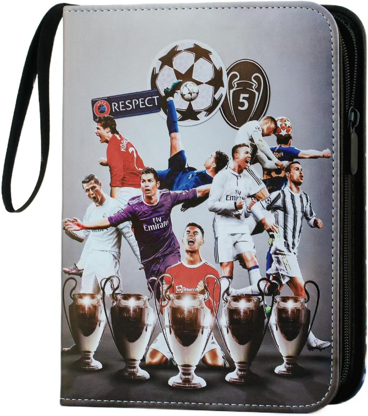 Football Scrapbook, 4 Pockets, Football Trading Cards, Album Folder with Zip, Carry Handle and 50 Sleeves for 400 Cards, 3-Ring Sports Cards, Book Folder, Collector'S Book Folder
