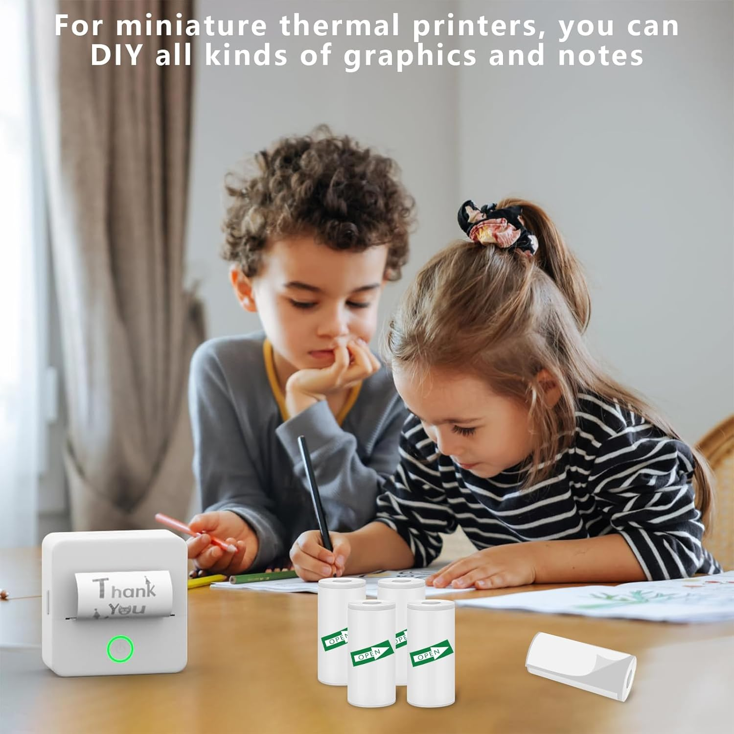 5 Rolls Thermal Adhesive Sticker for Mini Printer, 57 X 30 Mm Coreless Inkless Black and White Label Printing Sticker Paper for Mini Thermal Printer, Cash Register, POS Receipt (White) image number 3