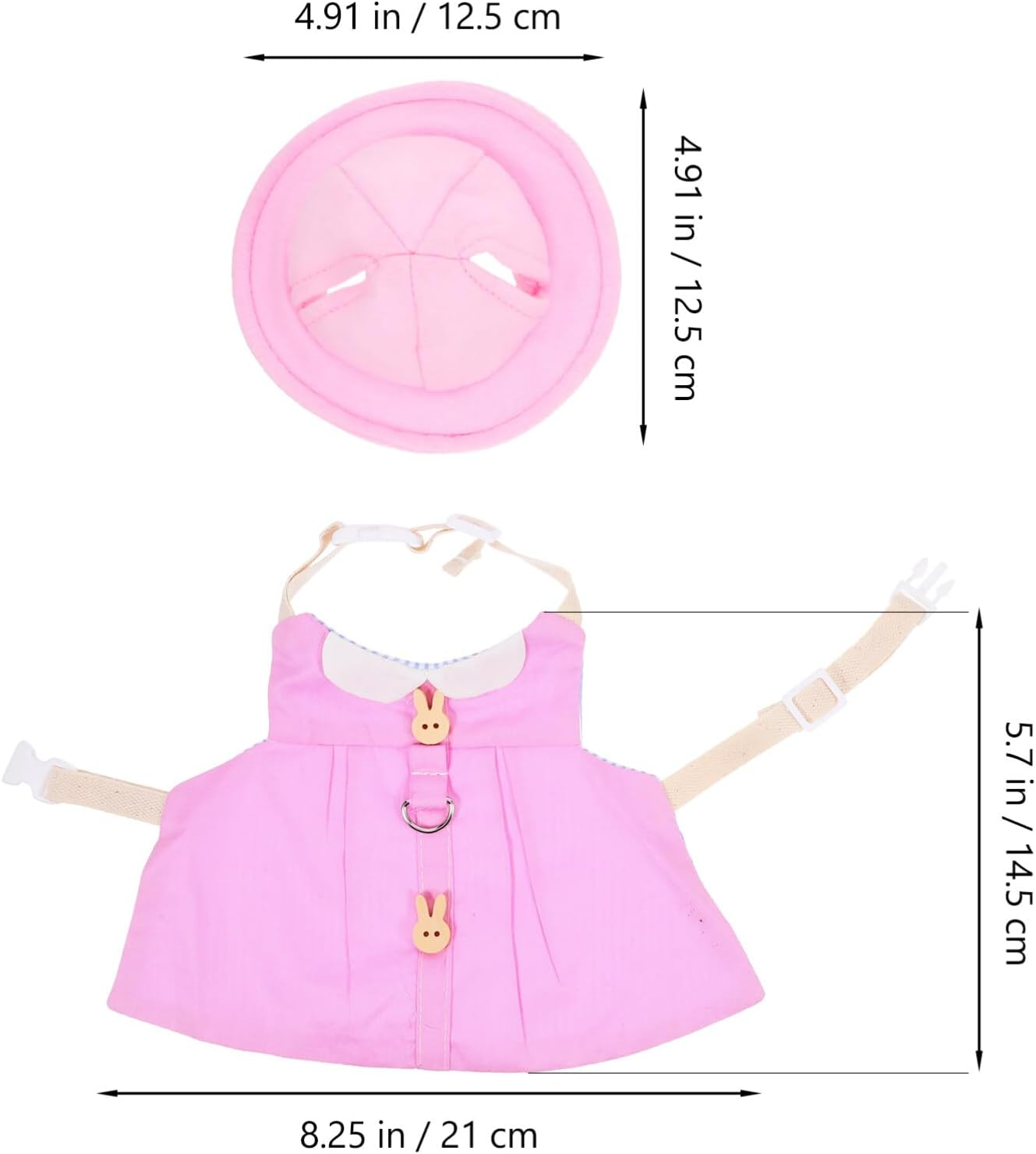 Toddmomy Pet Rabbit Bunny Dress Rabbit Costume with Leash Hat Mini Strawberry Bag Harness Leash Small Animals Accessory for Ferret Guinea Pigs Squirrel Hedgehog Pink image number 1