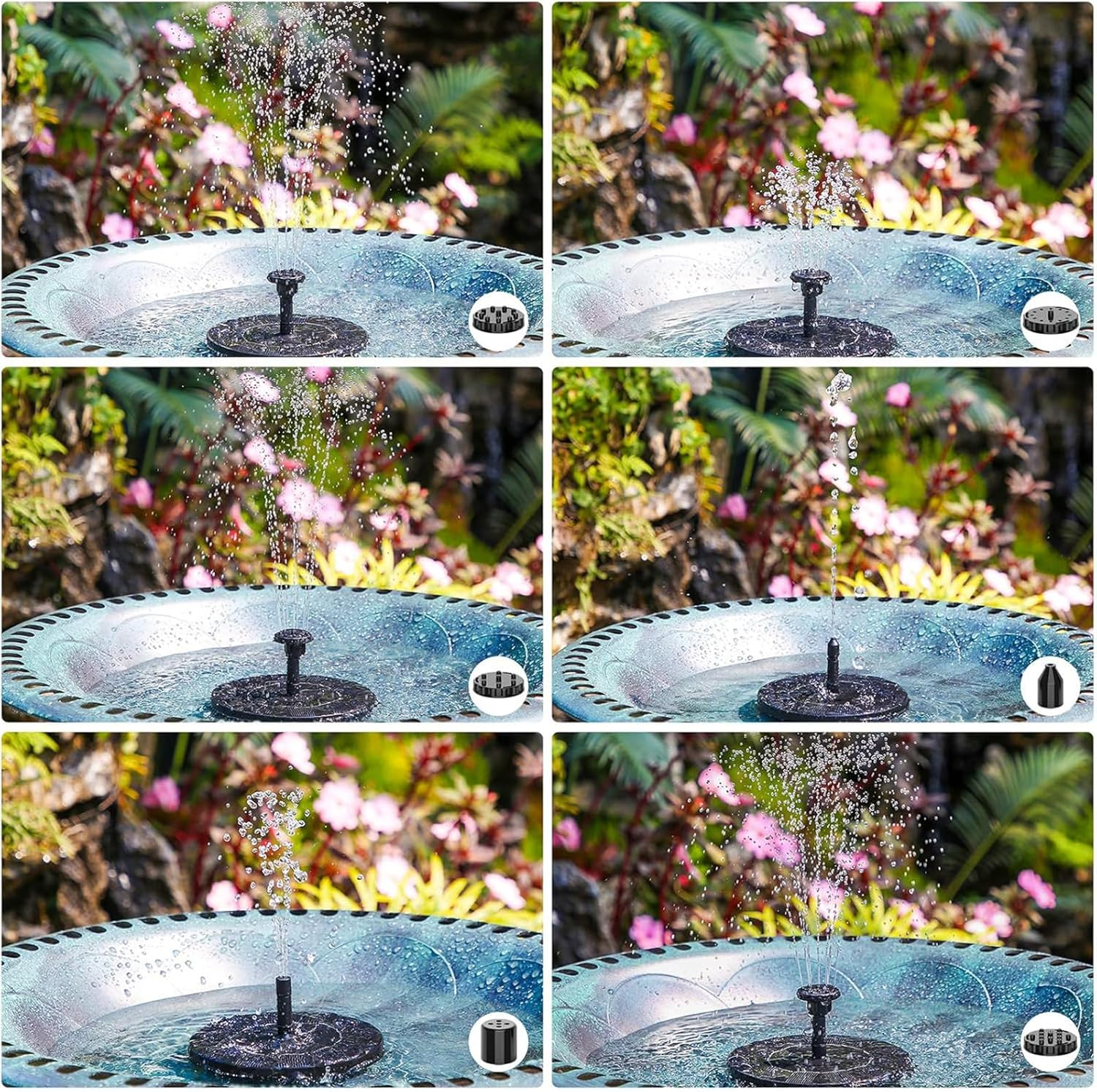 Solar Bird Bath Fountain Pump,Upgrade 1.4W Solar Fountain with 6 Nozzle, Outdoor Watering Submersible Pump for Pond, Pool, Garden, Fish Tank,Bird Bath, Outdoor image number 1