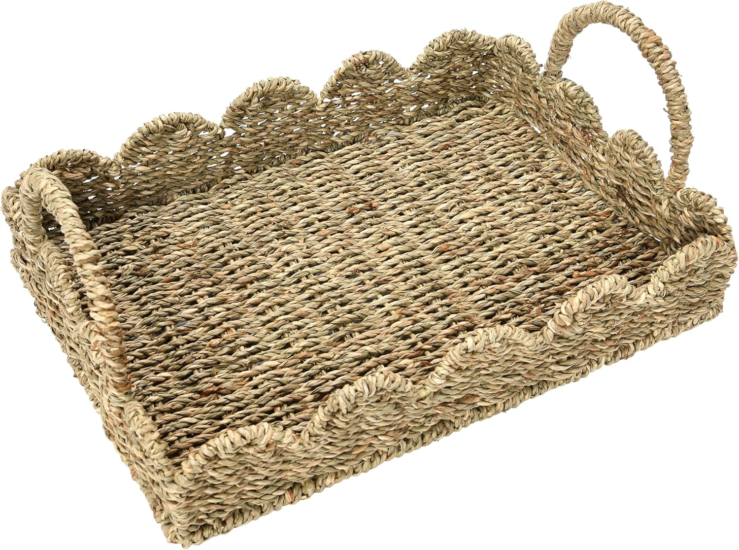 Household Essentials Handwoven Tray with Scalloped Edge and Handles, Natural image number 2