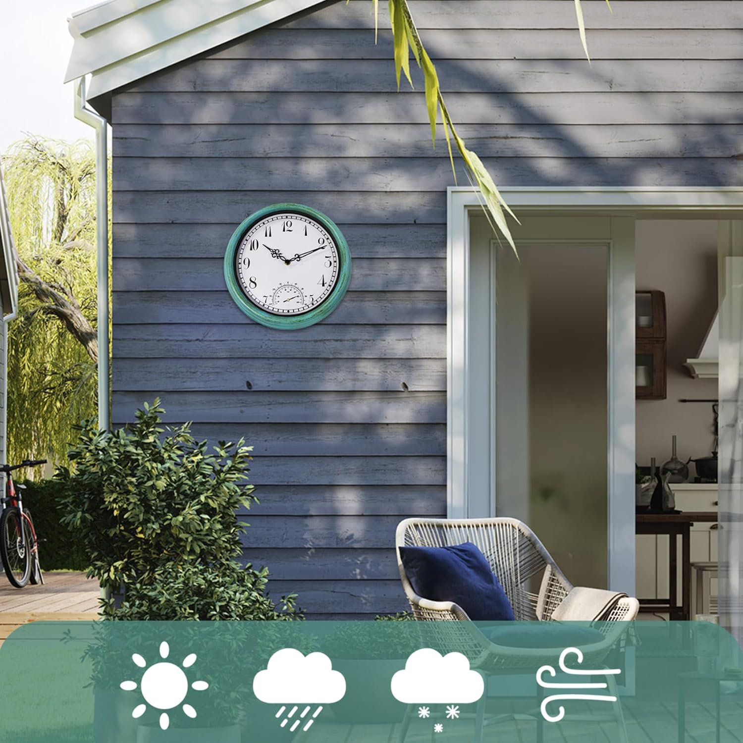 Outdoor Wall Clock 12 Inch Waterproof Outdoor Clock Vintage Retro Outdoor Clocks with Thermometer Non-Ticking Battery-Operated Outdoor Clocks for Patio Pool Porch Garden Outdoor Clock Thermometer image number 1