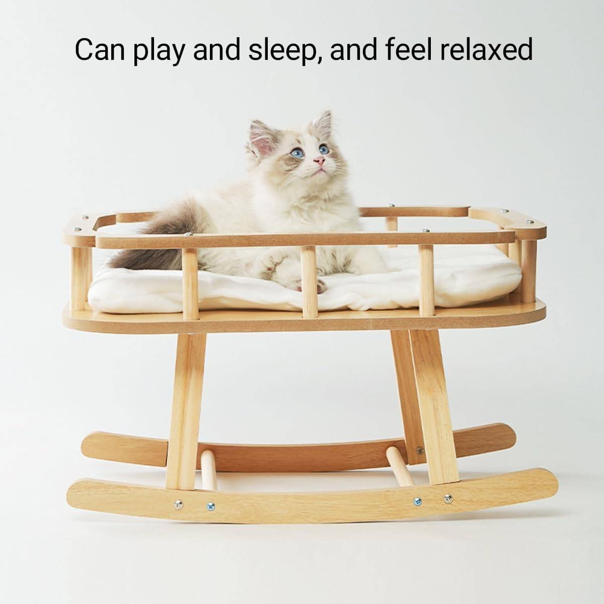 AIMALL Cat Bed Wooden Pet Hammock Four Seasons Swing Cradle, Large Size Rocking Cat Nest, Comfortable and Durable with Soft Cushion for Indoor Cats image number 6