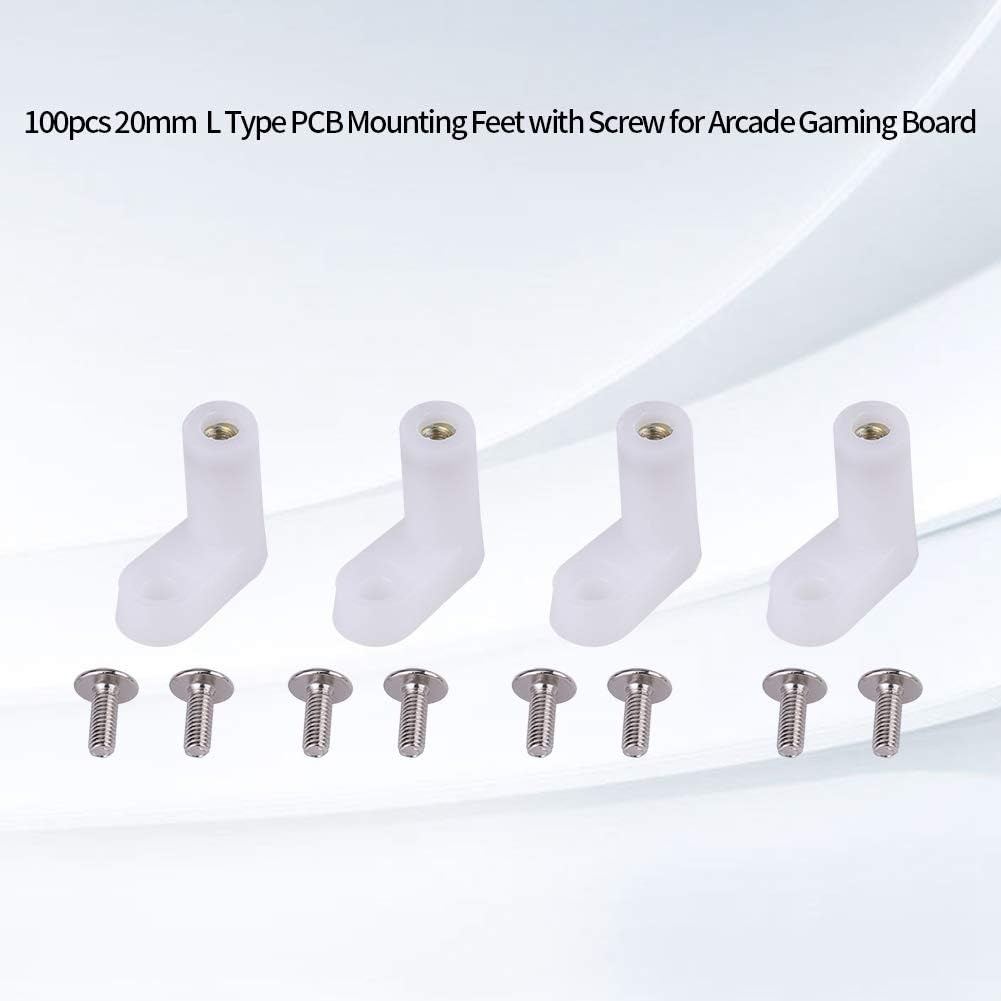 100Pcs L Type PCB Mounting Feet Acrylic Motherboard Risers Mount Plastic Standoffs with Screw Fit for Arcade Gaming Board Replacement Parts 2Cm