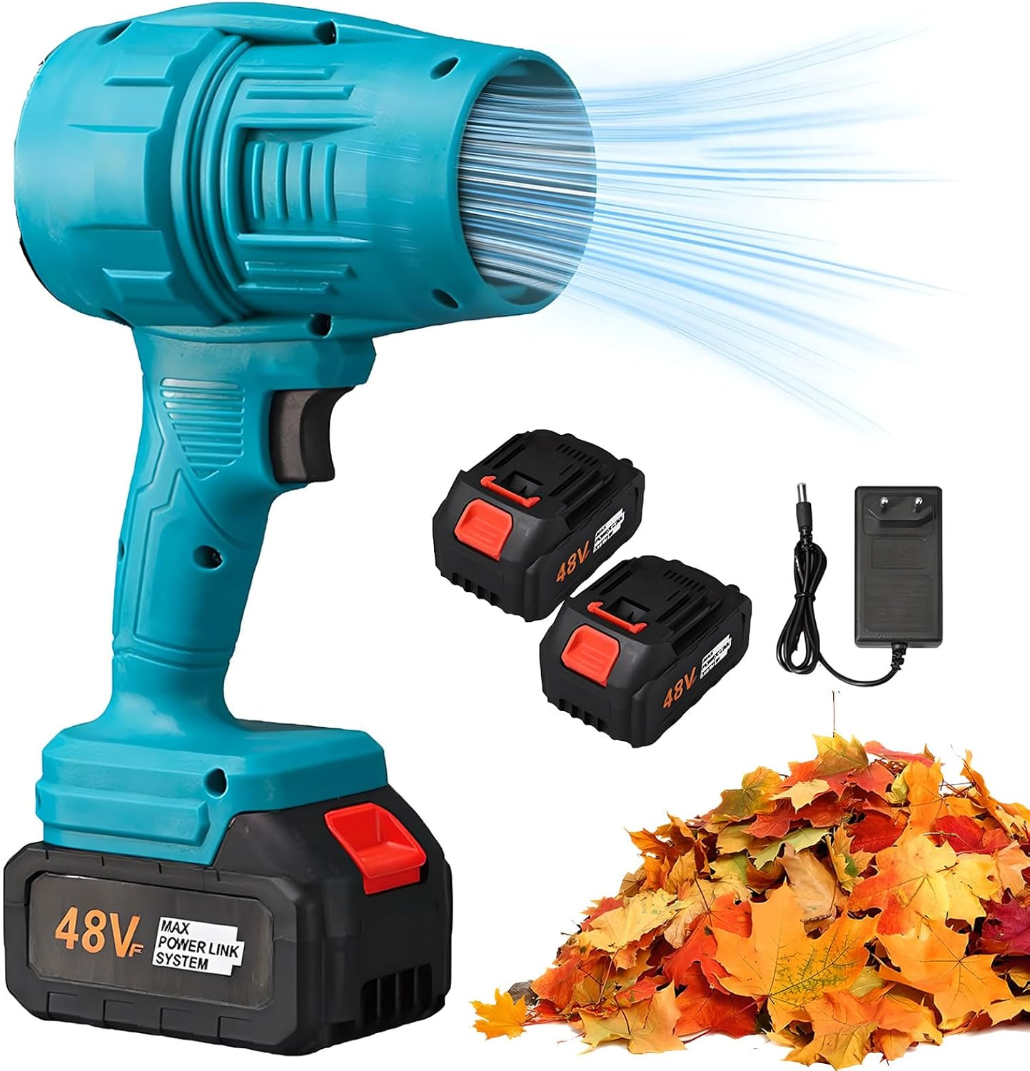 Portable Jet Blower, Cordless Leaf Blower with 2 Batteries and 1 Charger, 30000RPM Compressed Air Duster with Adjustable Air Speed, for Patio Lawn Blowing Leaves Dust Snow Cleaning Teal image number 1