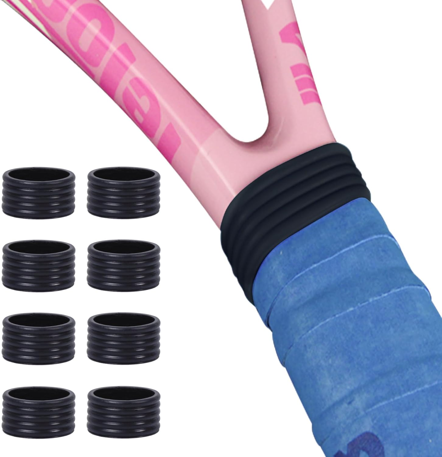 8 Pack Tennis Racket Rubber Grips Rings anti Slip Bands for Badminton Grip Replacement Rubber Shock Absorbing Rings for Table Tennis Squash Racquet Control Sports Accessories