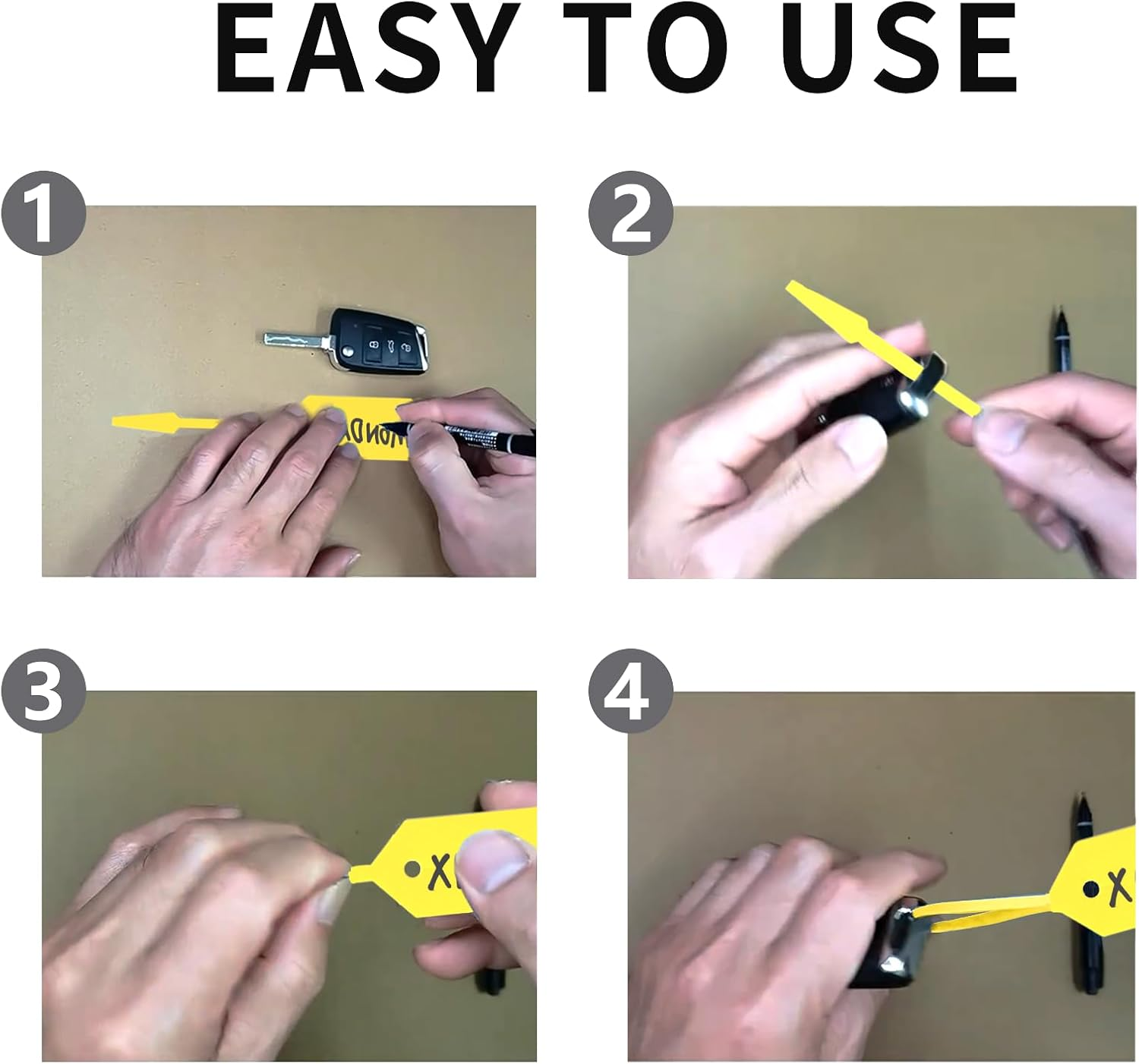 N.Gracia 1000 Pieces Self Locking Arrow Key Tags Car Key Labels Self Lock Key Identifierscar Parts Tags with 2Pcs Oil-Based Black Pens for Office Automotive Shop Supplies, 4 1/2" X 3/4" (Yellow) image number 2
