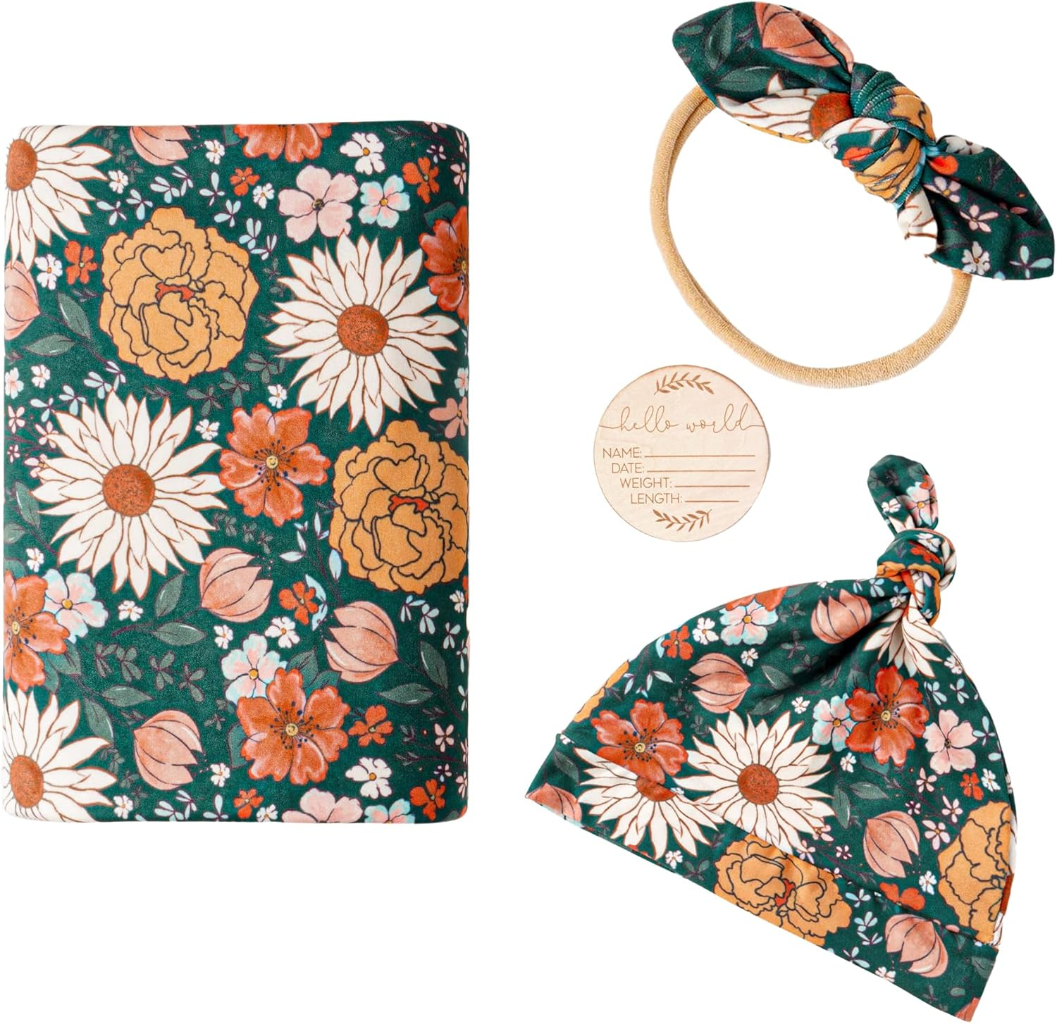 ZONEY Baby Girl Newborn Receiving Blanket with Matching Headband and Beanie Set Baby Swaddle Nursery Swaddle Wrap (Green)