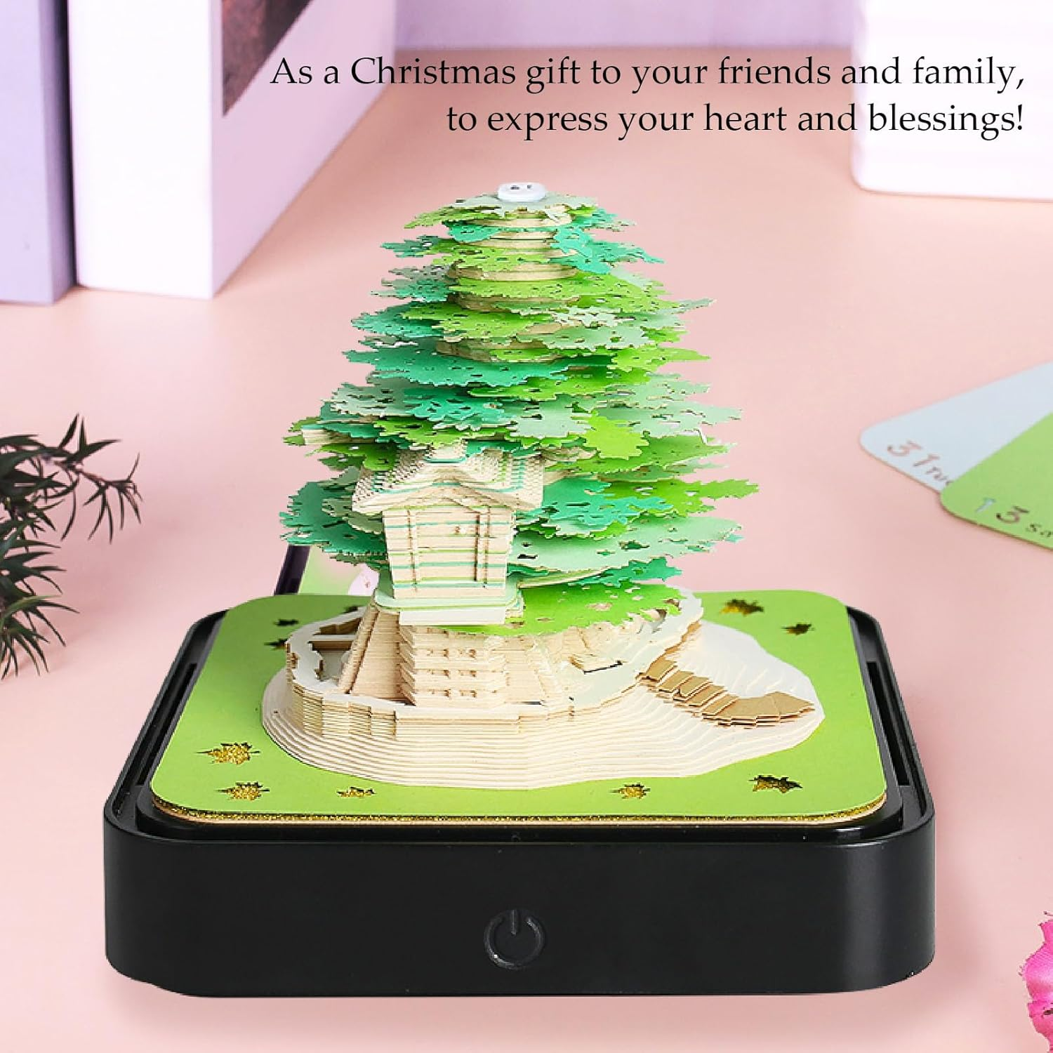 Time Piece Calendar 2024, 3D Memo Pad, Tree House Desk Calendar with Light, DIY Sticky Notes Paper Carving Art Convenience Post Notes Notepad, 3D Art Calendar, Creative Gift image number 5