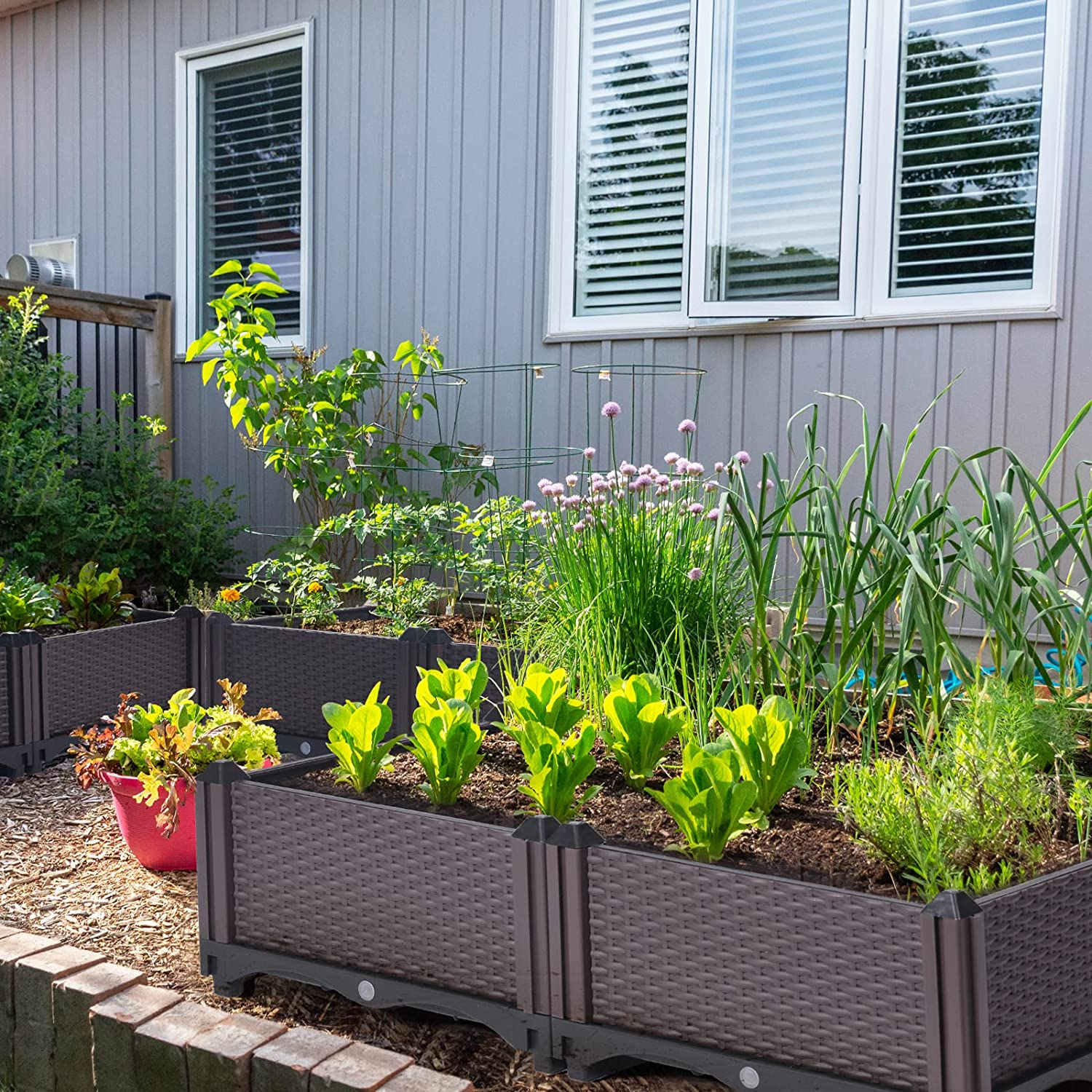 Raised Garden Bed Planter Box with Drainage Perfect for Vegetable Herbs Flower Self Aerating Reservoir Indoor Outdoor Weather Resistant Interlock Design image number 3