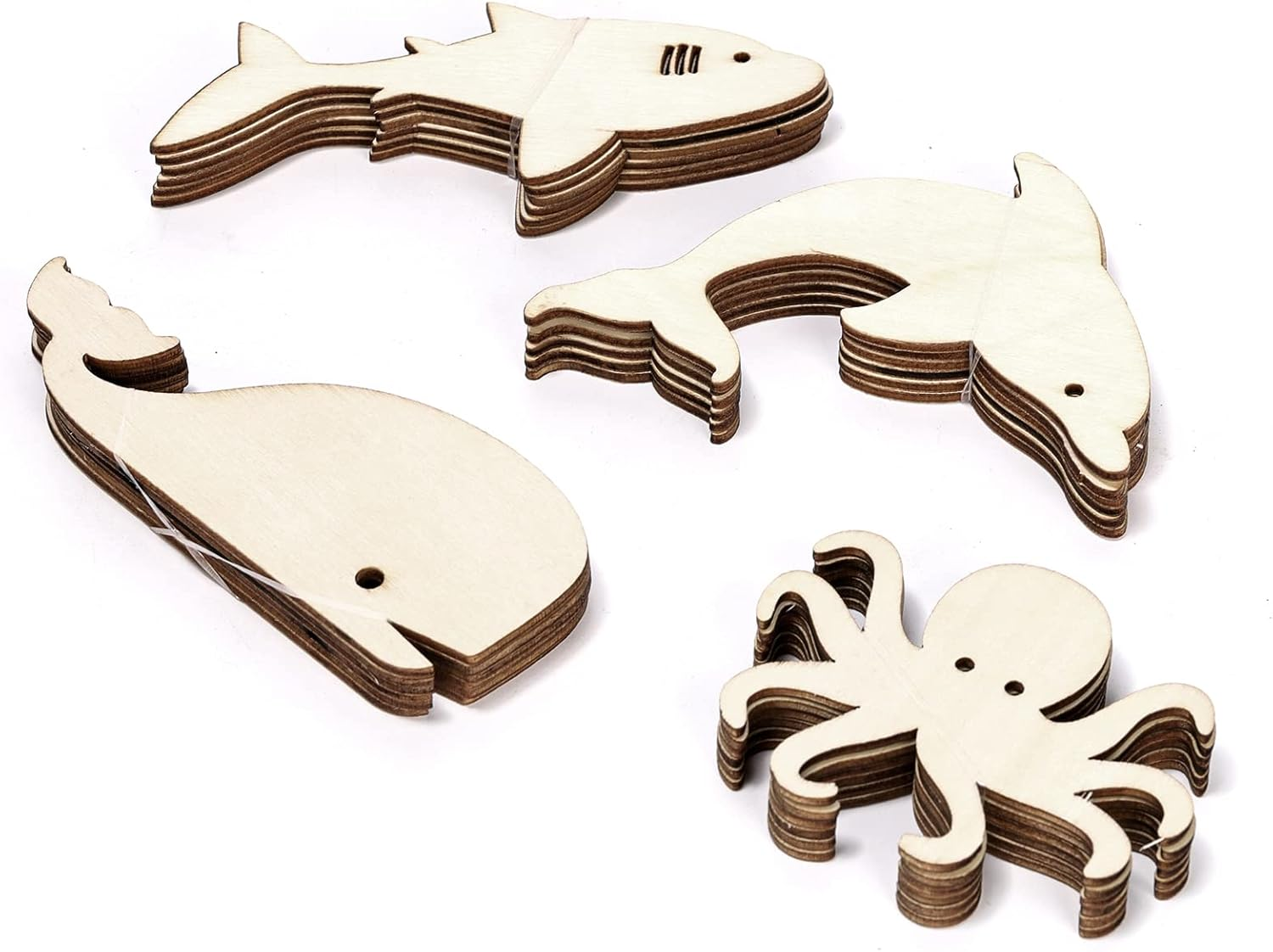 24Pcs Sea Animal Wooden Craft Decorations for DIY Gift Tags, Hand Coloring Kids, Holiday Party, Create Hanging Ornaments image number 6