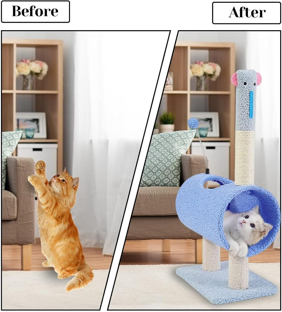 Small Indoor Cat Tree Condo with Sisal Scratching Posts &ndash; Blue Climbing Tower, Hanging Ball, Cozy Bed, Kitty Activity Playhouse for Kittens & Cats image number 3