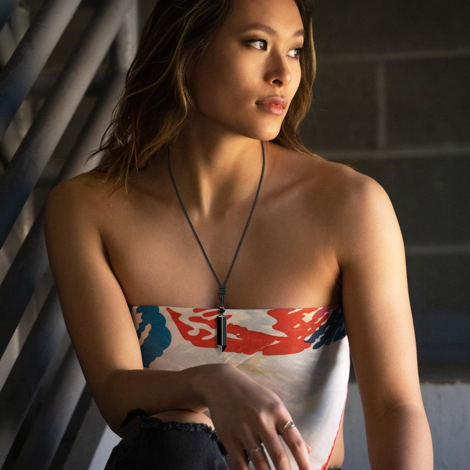 Jovivi Natural Healing Stone Necklace for Women Men Adjustable Rope Hexagonal Point Healing Crystal Pendant Necklaces Quartz Reiki Gemstone Jewelry - Black image number 4