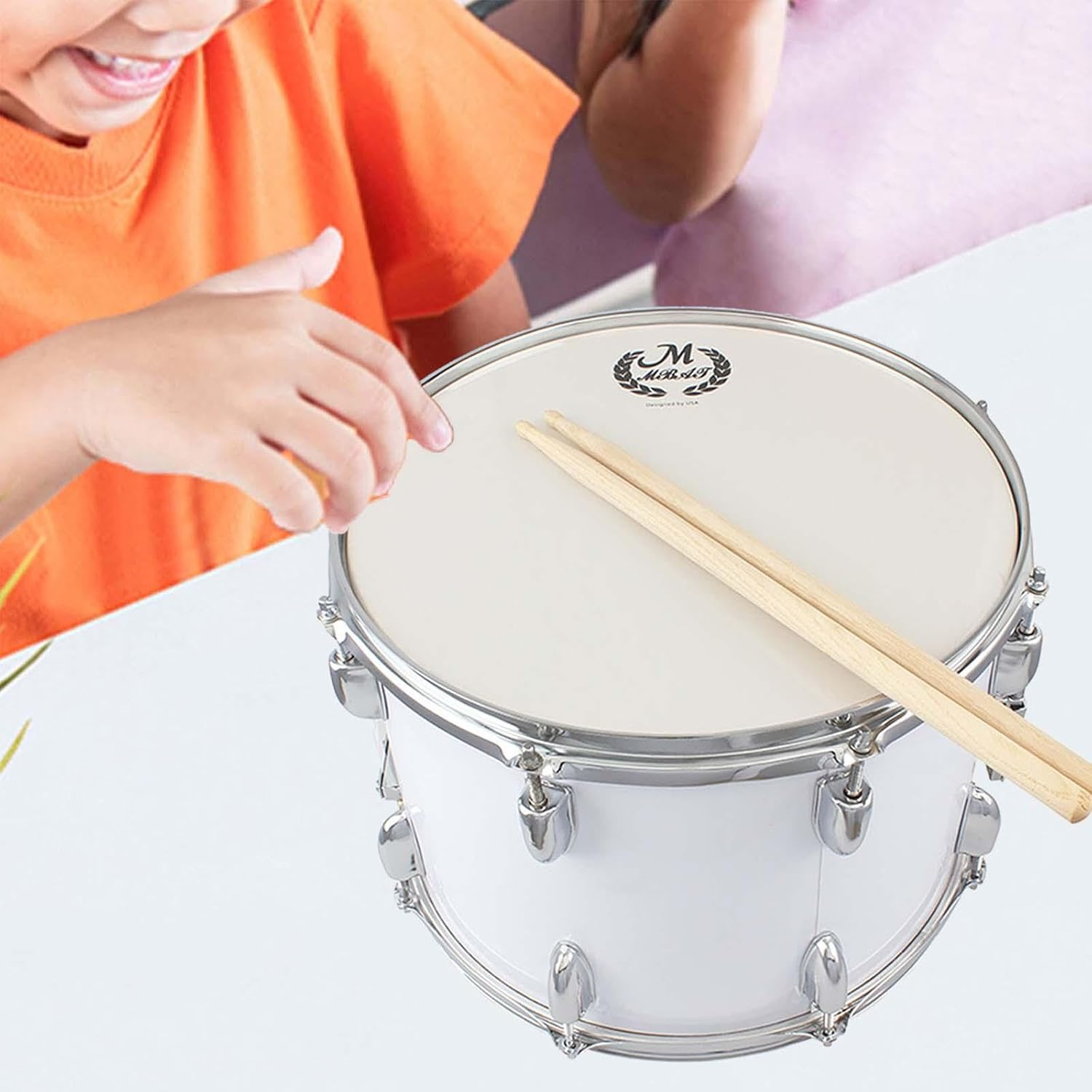 Marching Snare Drum, 14 Inch Musical Education Percussion Instrument with Drumsticks, Drum Key and Strap image number 6