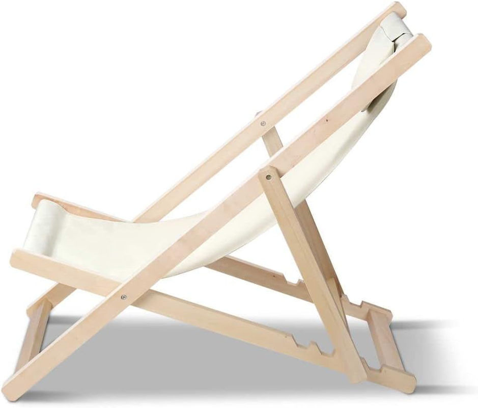 Gardeon Camping Beach Chair Wooden Folding Sun Lounge Deck Chairs Lounger, Outdoor Furniture Armchairs Garden Patio Pool Backyard Camp Picnic, with Pillow Oxford Fabric Beige image number 6