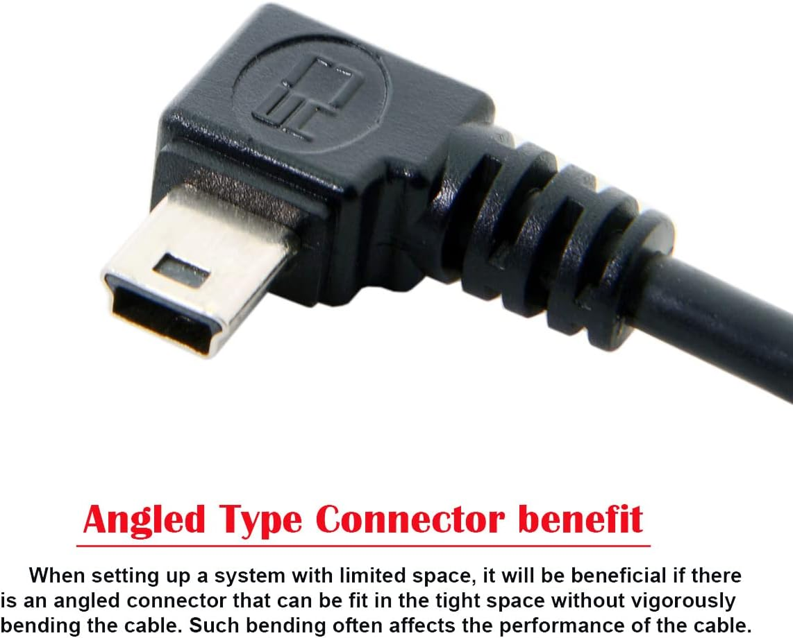 Cablecc Mini USB B Type 5Pin Male Left Angled 90 Degree to USB 2.0 Male Data Cable with EMI Ferrite Core