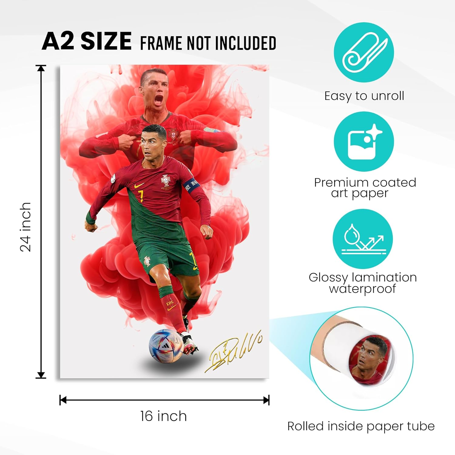 Artink Cristiano Ronaldo Poster Wall Art Canvas Print Poster Home Decor Canvas Poster Unframe: 16X24Inch(40X60Cm) - Lionel Messi image number 2