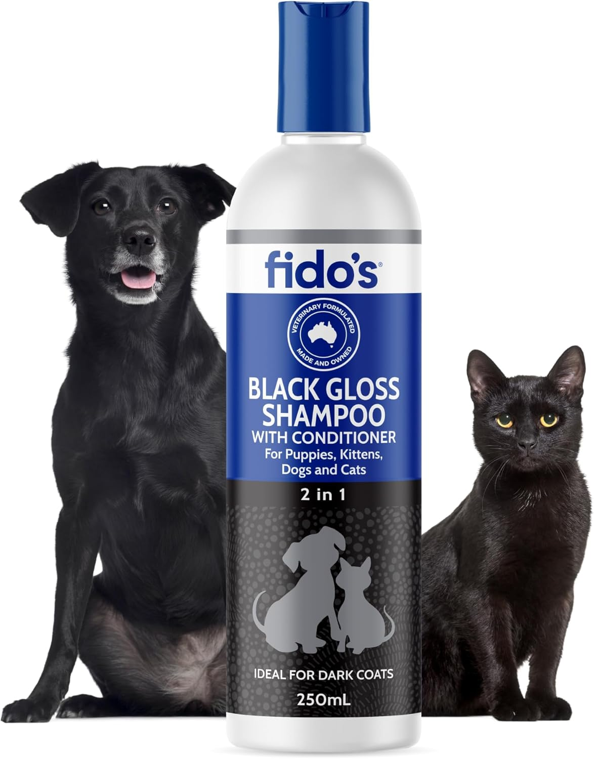 Fido&rsquo;S Black Gloss Shampoo 250Ml Soap Free Colour Enhancing Formula for Black and Dark Coloured Coats with Softening Conditioner and Strong Fruity Scent
