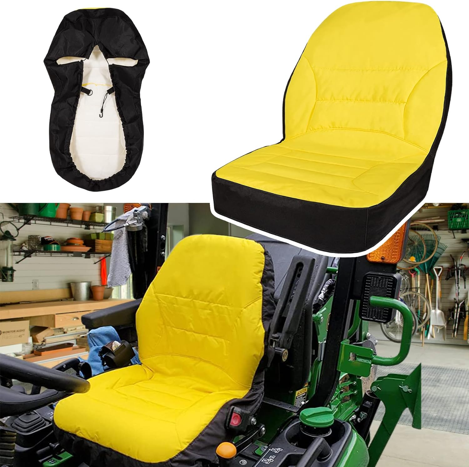 LP68694 Seat Cover Compact Utility Tractor Cushioned Seat Cover Fits for John Deere Compact Utility Tractor with Armrest 1025R,2025R - Oxford 300D Fabric, Waterproof