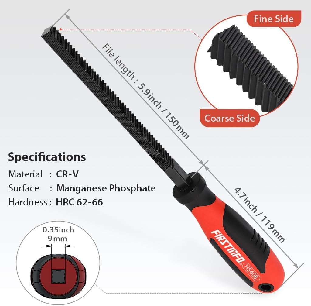 FIRSTINFO H5408 Course and Fine-Tooth Brake Caliper File | Rust Corrosion Removal | Four-Sided | HRC 62-66 | 9Mm File Width | 150Mm File Length