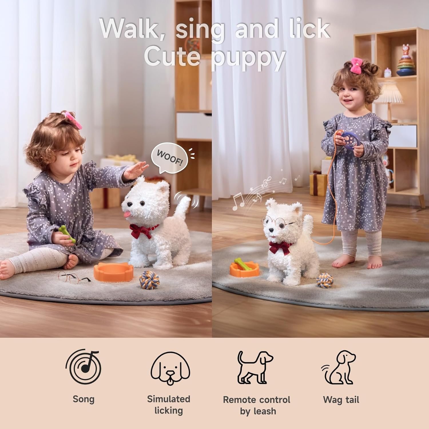 TUMAMA Baby Pet Dog Toys Remote Control & Voice Control Interactive Plush Puppy Toy Walking, Barking, Tongue Licking, Tail Wagging, Walking Dog Toy 3 4 5 6 7 Years Boys and Girls image number 4