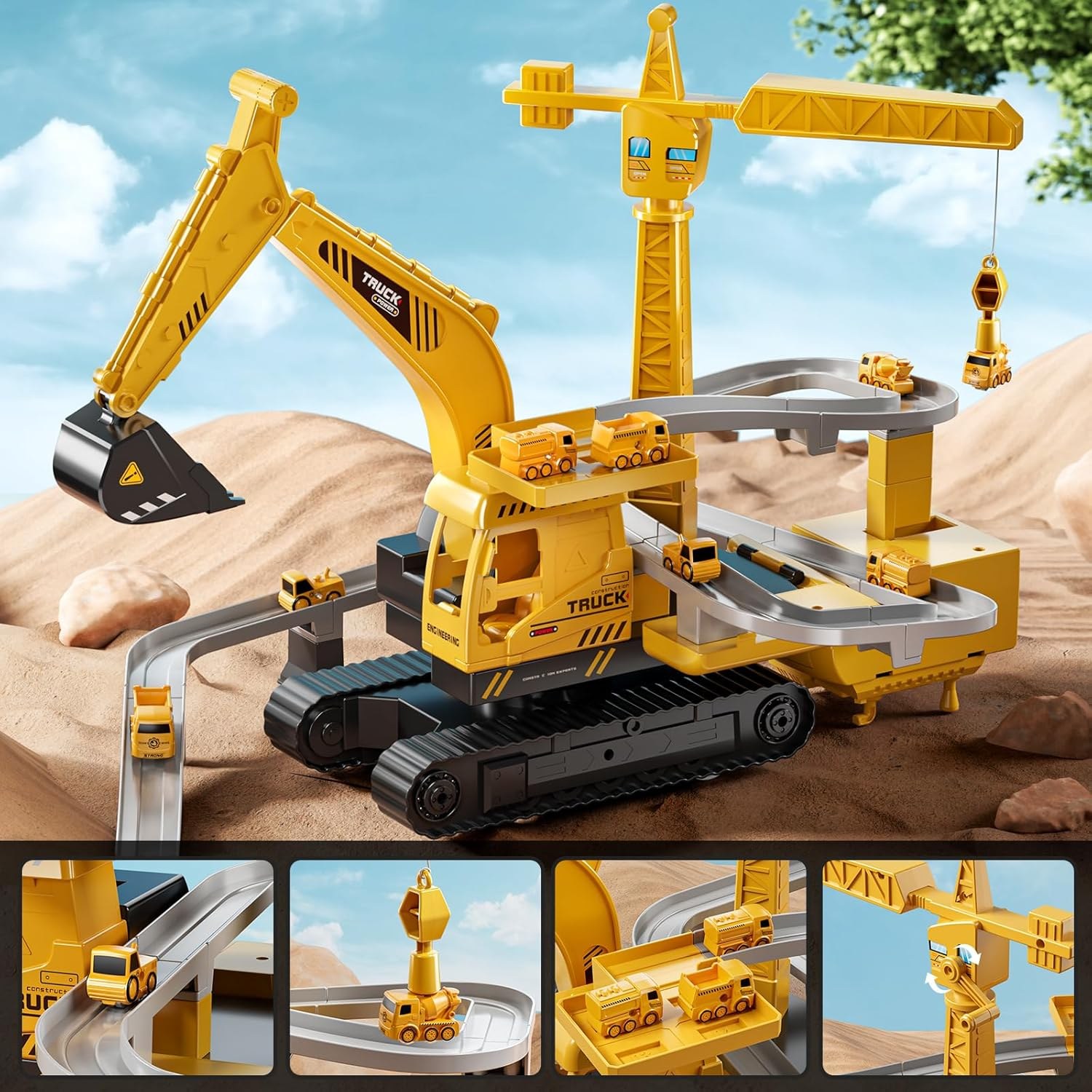 TEMI Construction Truck Toys for Boys 3 4 5 6 7 Years Old - Engineering Digger Race Tracks, Kids Excavator Crane Toys for Toddlers and Kids 3+ Years, Birthday Gift Boys & Girls Aged 4-6 image number 1
