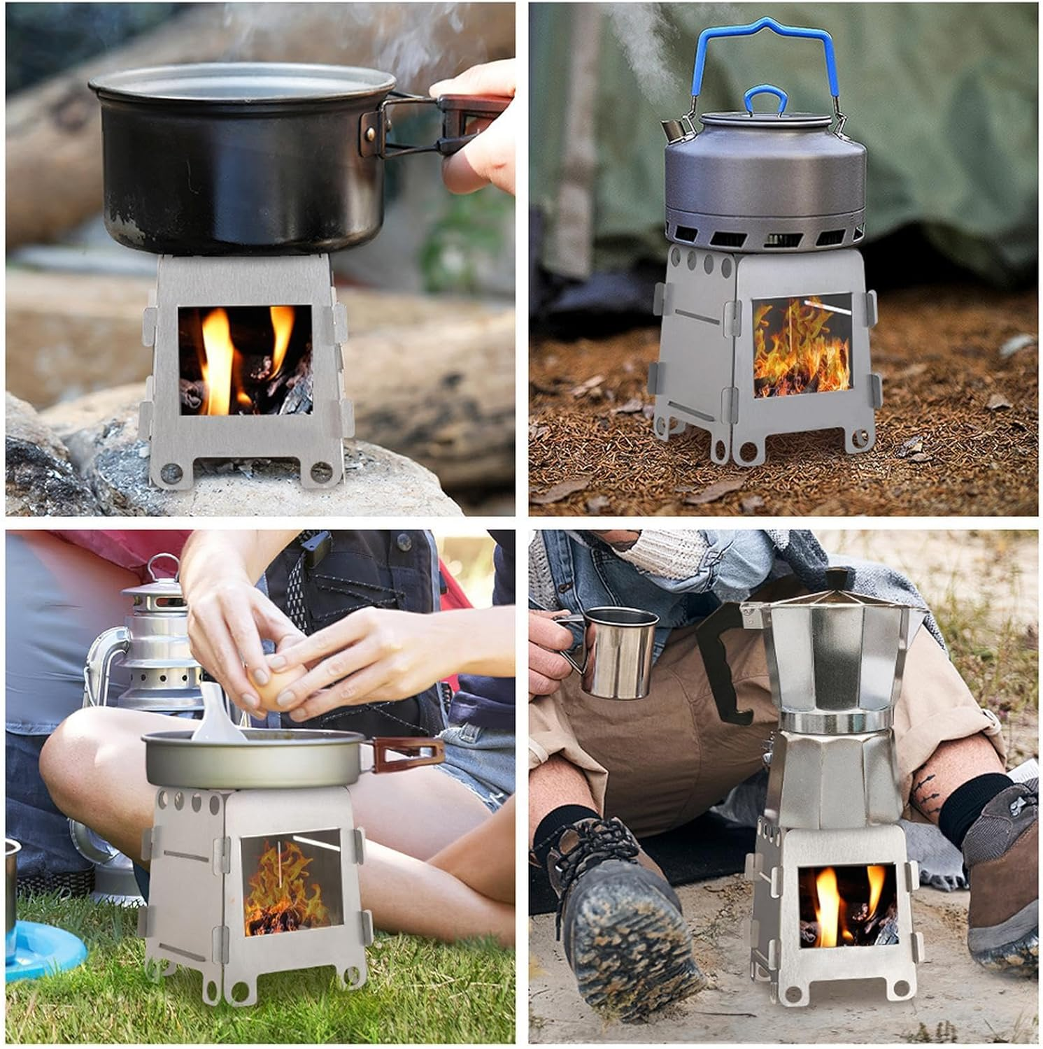 Wood Camping Stove | Stainless Steel Wood Burning Stove | Alcohol Burner for Picnic BBQ Camp Hiking, Lightweight Cooking Gear image number 2
