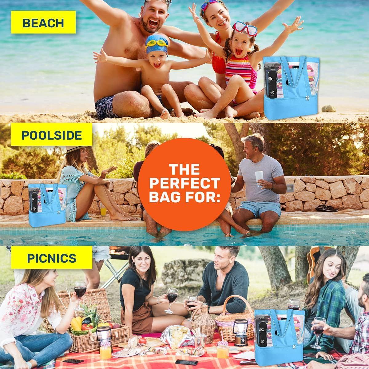 Summer Splash 2-In-1 Beach Bag with Built-In Cooler - 35Cm X 40Cm X 13.5Cm in Black, Navy, Light Blue, & Pink image number 3