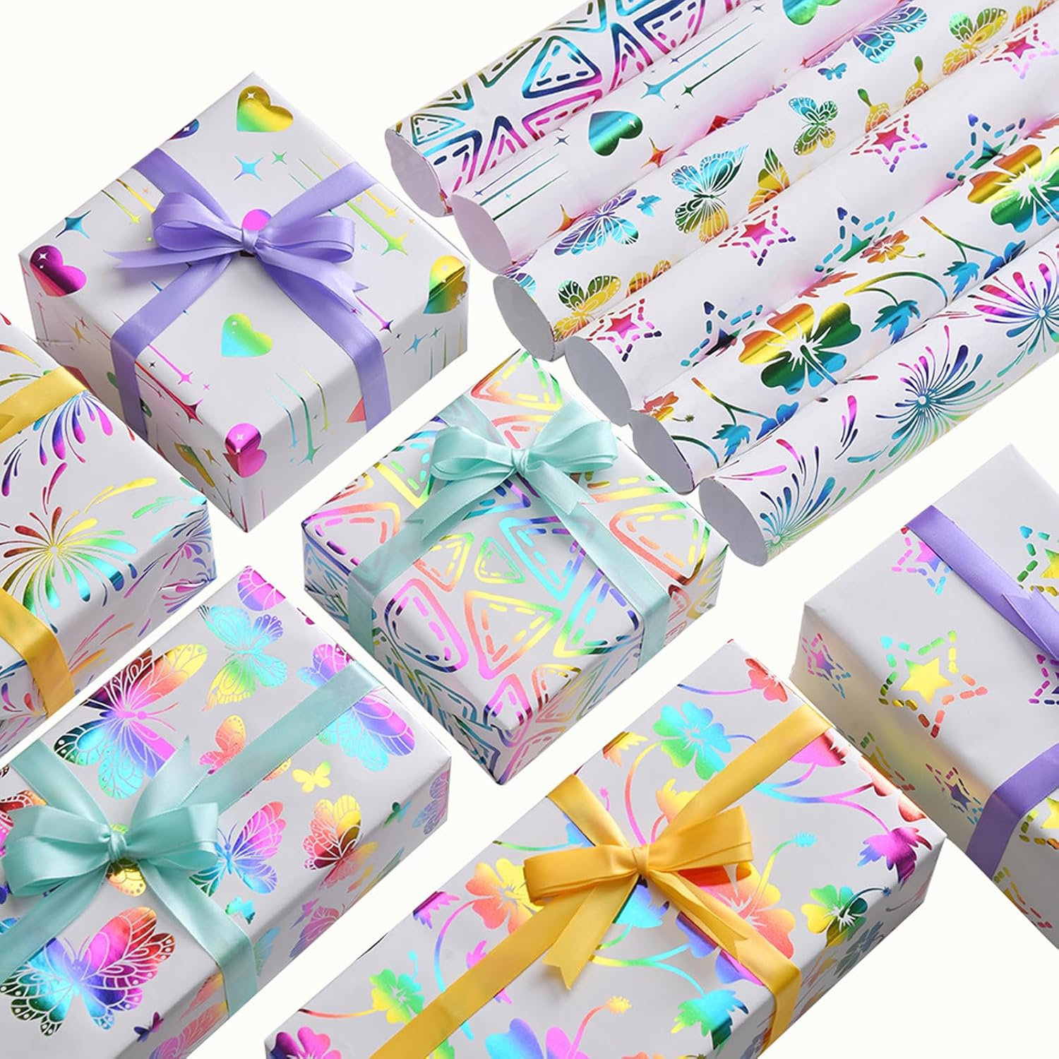 Syllabear Wrapping Paper,6-Pack Paper Gift Wrapping Sheets, 50X70Cm - Ideal for Birthday & Gift Box Packaging with Bonus Twine (Romantic Style)