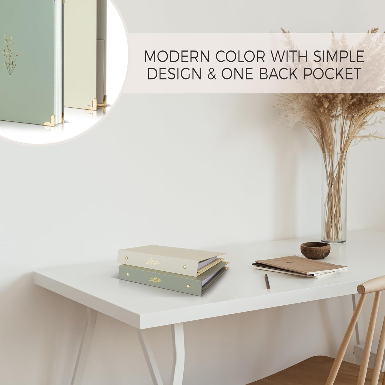 ZICOTO Aesthetic 6 Ring A5 Binder Set of 2 - the Perfect 1 Inch Planner Binder for Journaling or Collections - Refillable Notebook Binder with Pocket, ZIC-RBINDER-BG_23-097B, Beige-Green image number 1