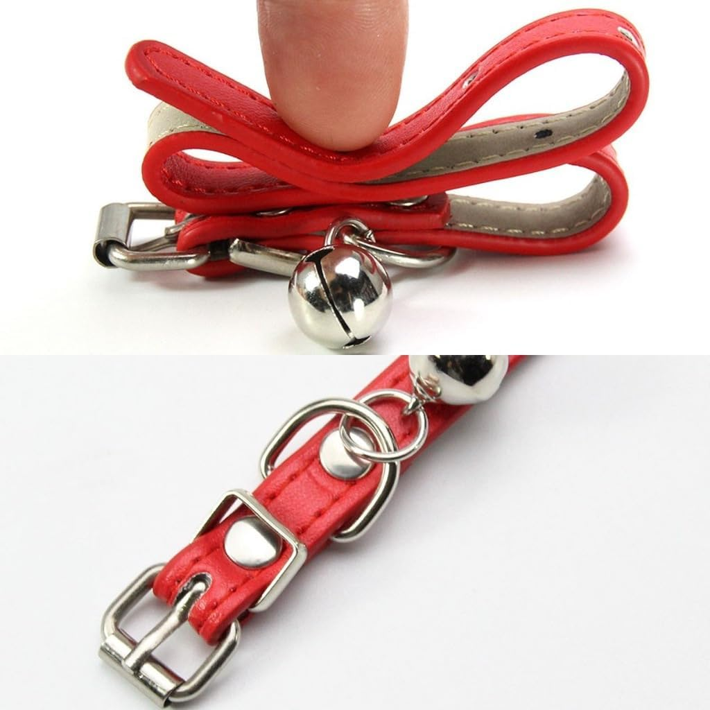Leather Pet Collars for Cats,Puppy Dog,Kitten Collar with Bell (Red, S) image number 1